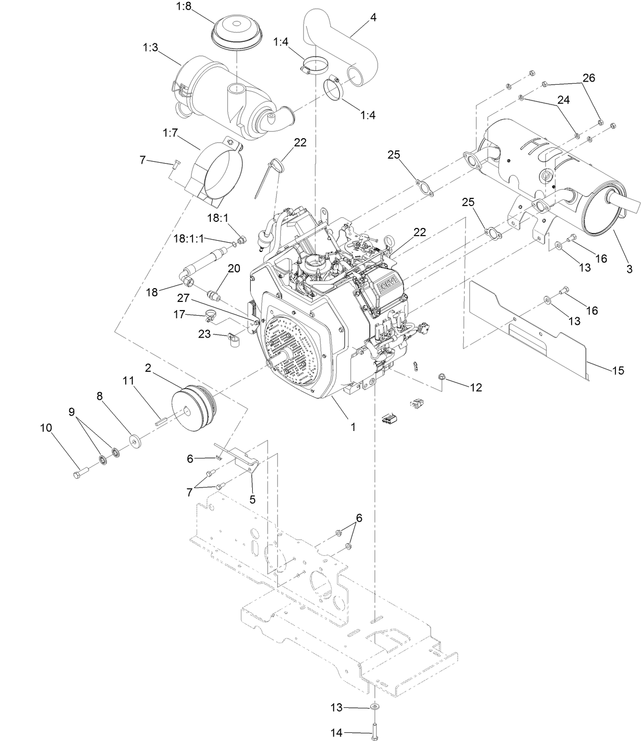 Engine, Muffler and Air Cleaner Assembly