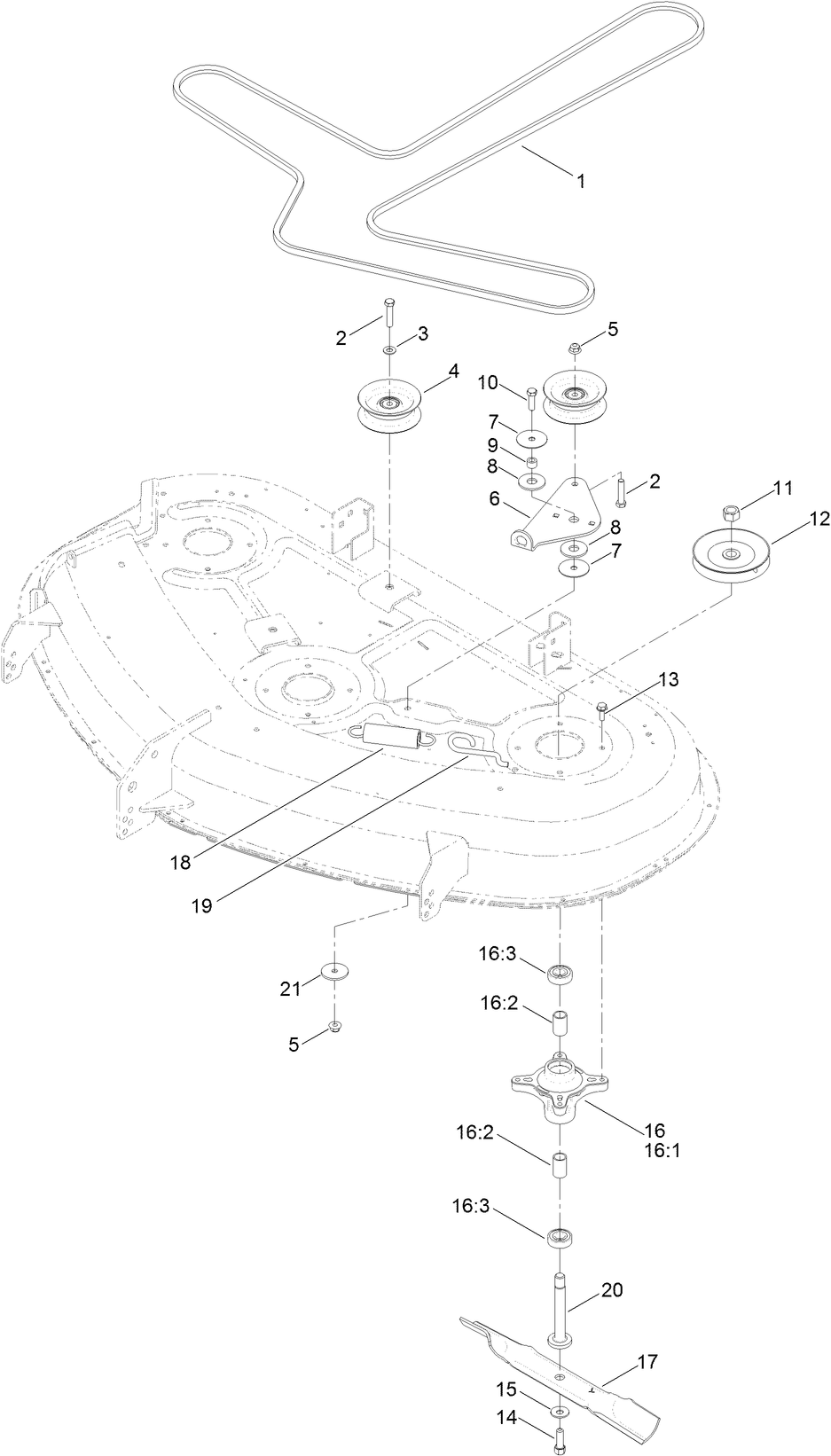 50 Inch Deck, Belt and Blade Assembly