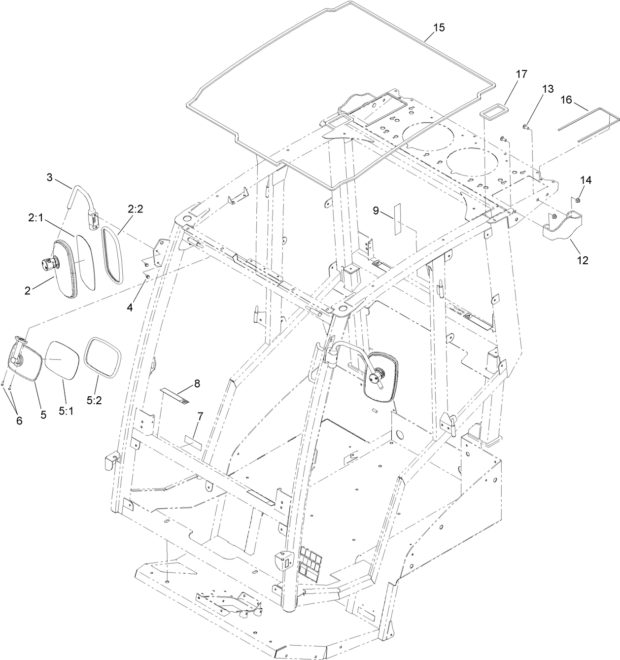 Cab Frame, Mirror and Decal Assembly For Cab Model Only