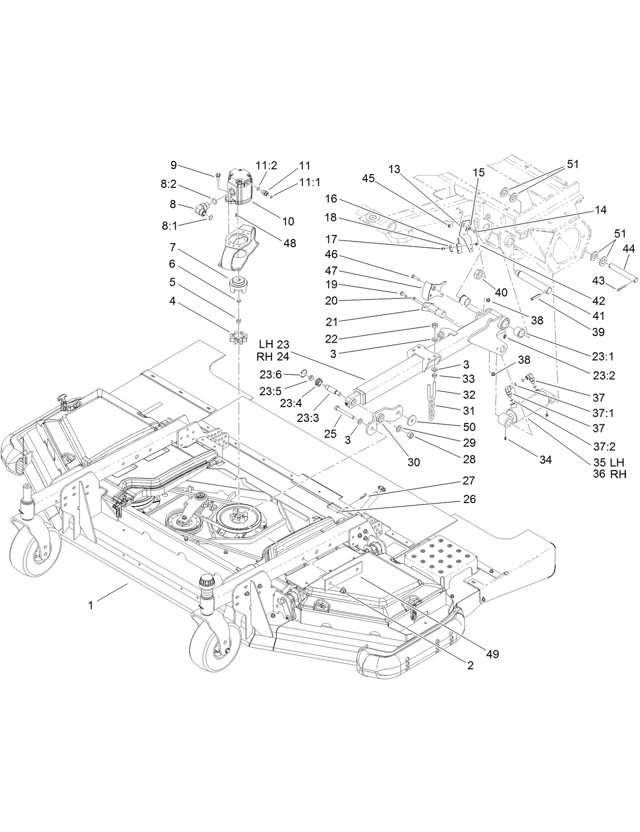 Front Deck Lift Arm and Cylinder Assembly
