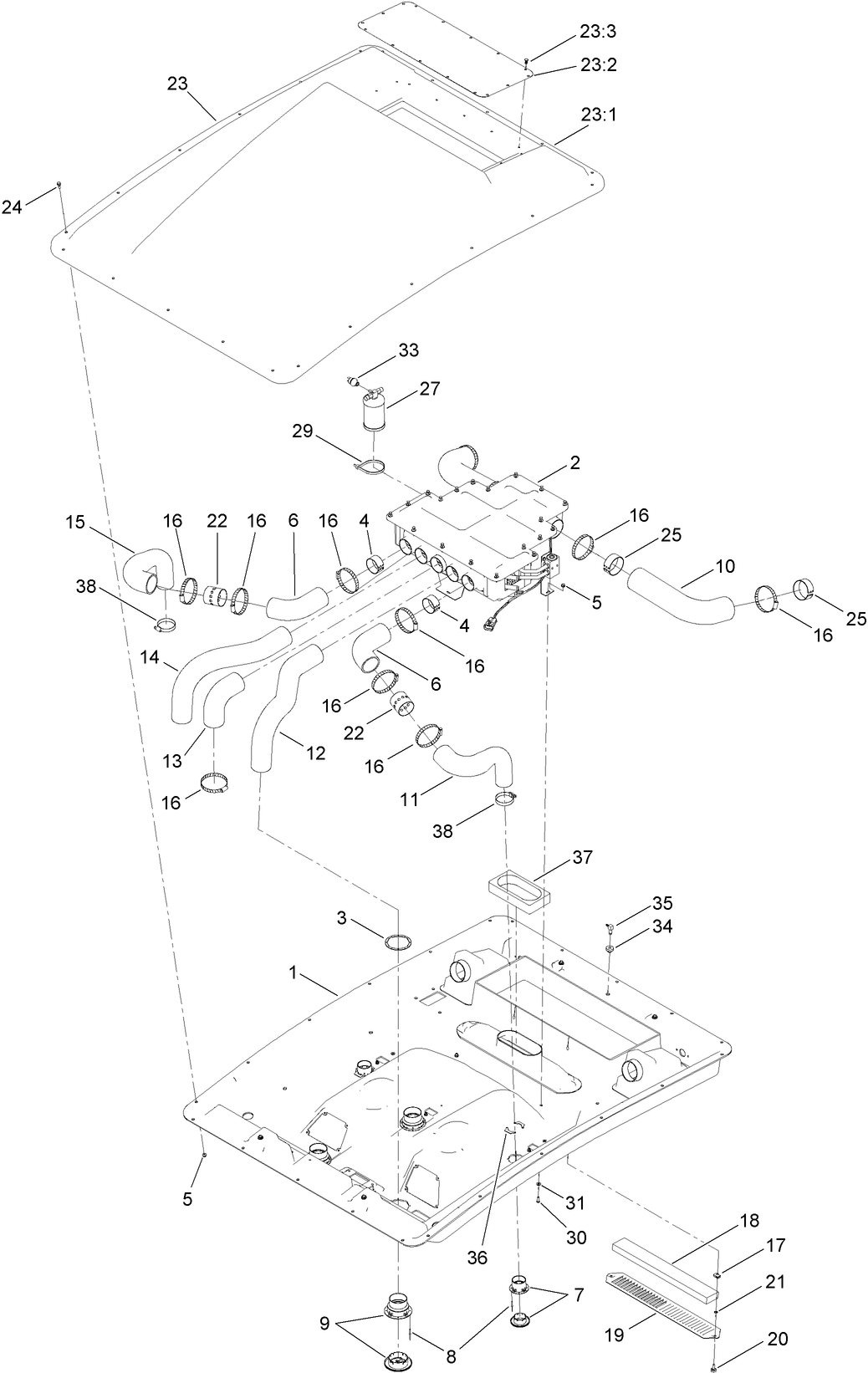 Mixing Box and Vent Hose Assembly For Cab Model Only