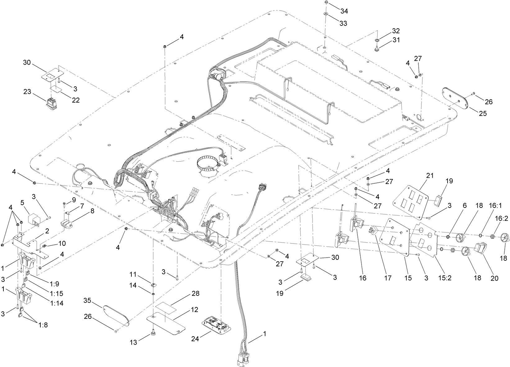 Headliner Wire Harness and Control Assembly  For Cab Model Only