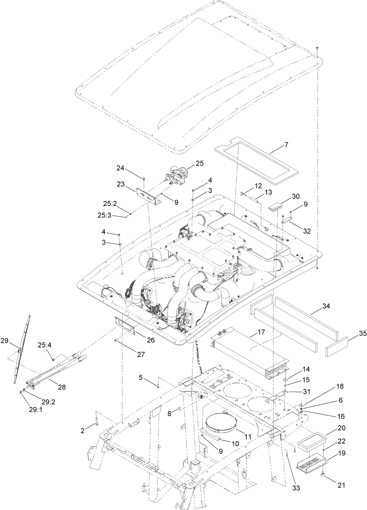 Winshield Wiper, Filter and Air Conditioning Assembly For Cab Model Only