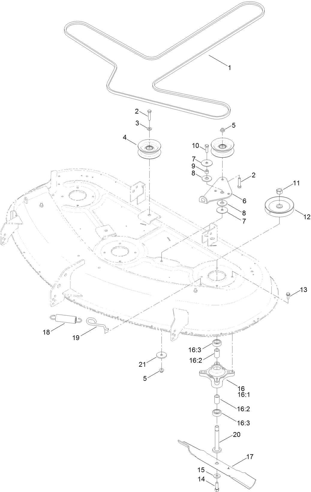 54 Inch Deck, Belt and Blade Assembly