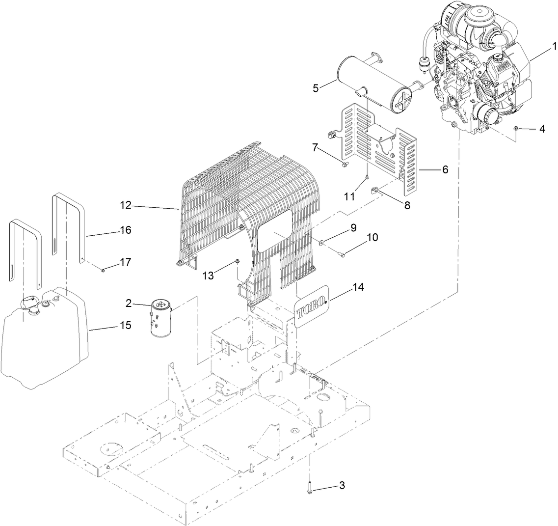 Engine, Muffler and Fuel Tank Assembly
