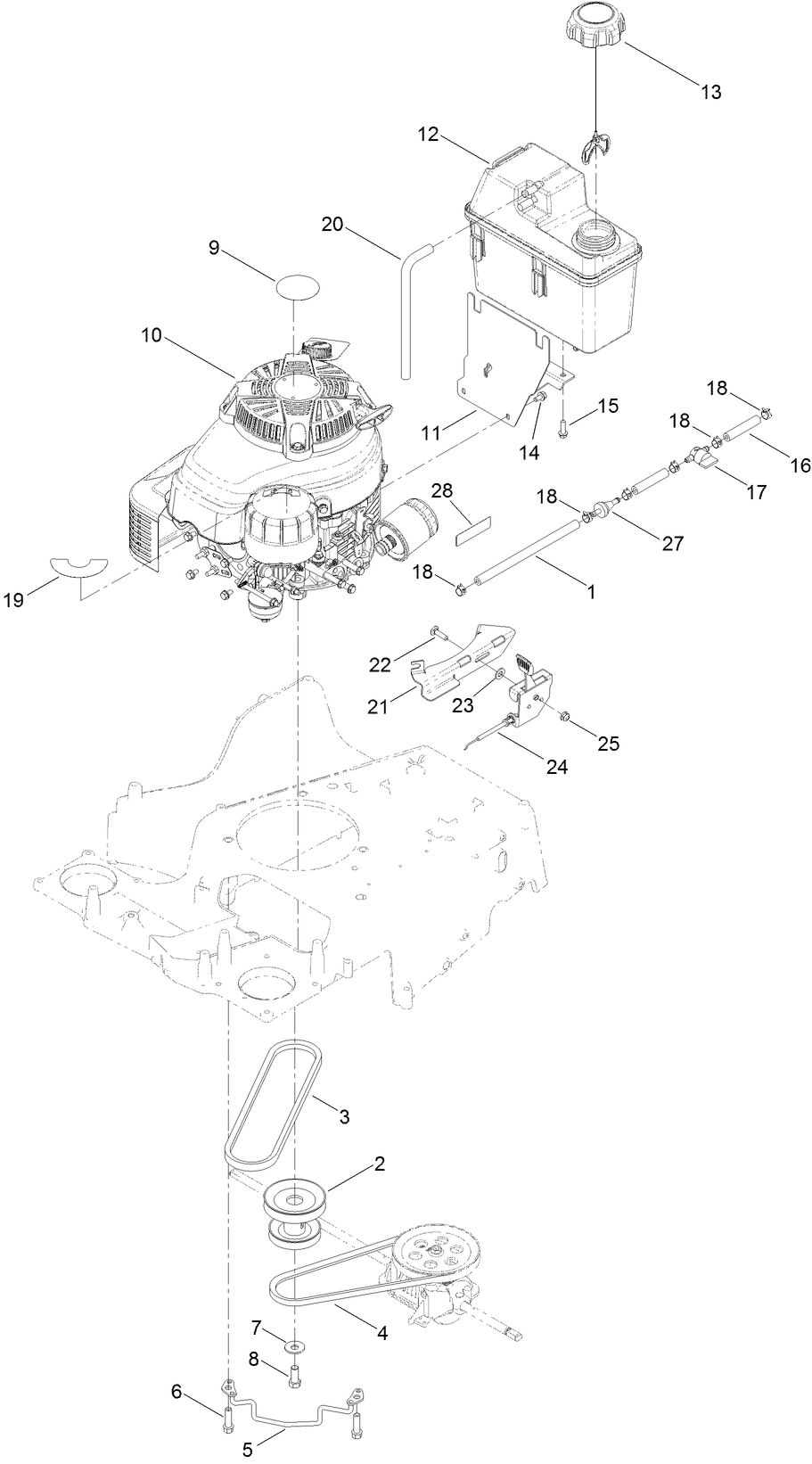 Engine and Fuel Tank Assembly