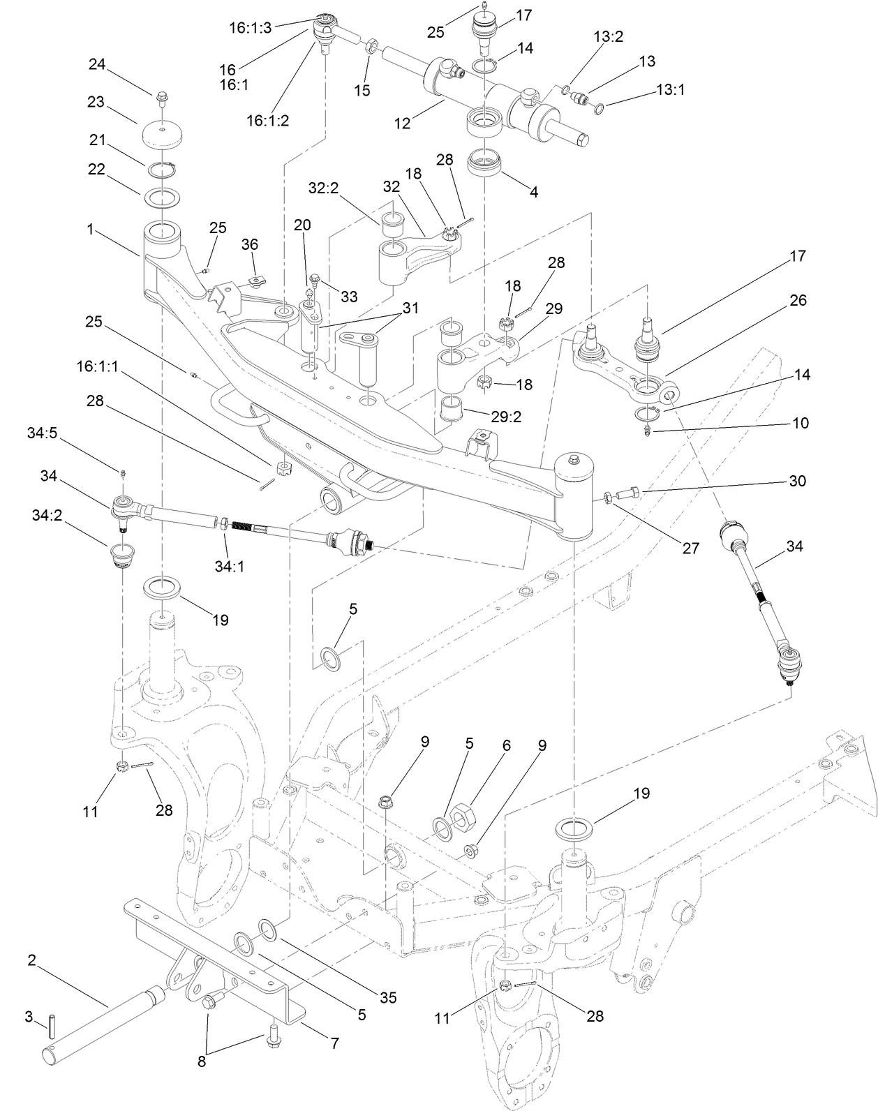 Front Axle and Tie Rod Assembly