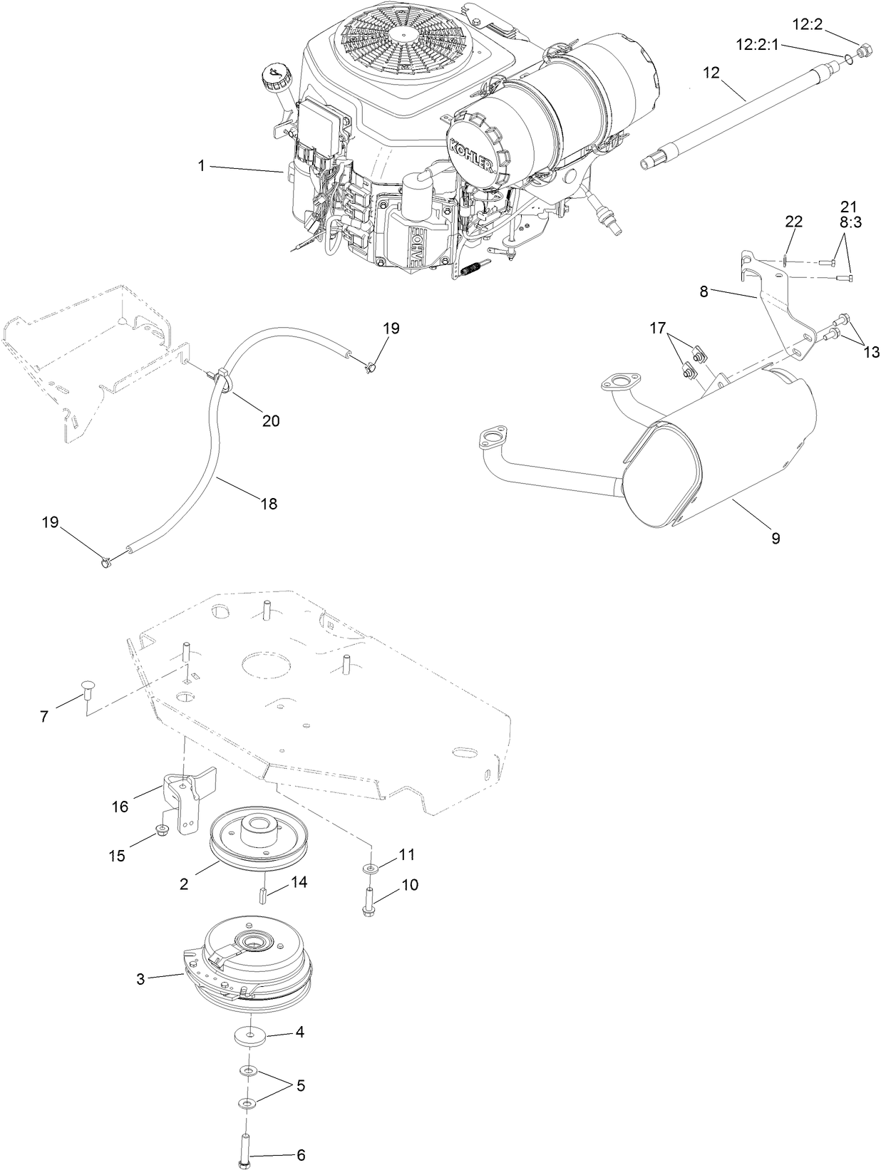 Engine, Clutch and Muffler Assembly