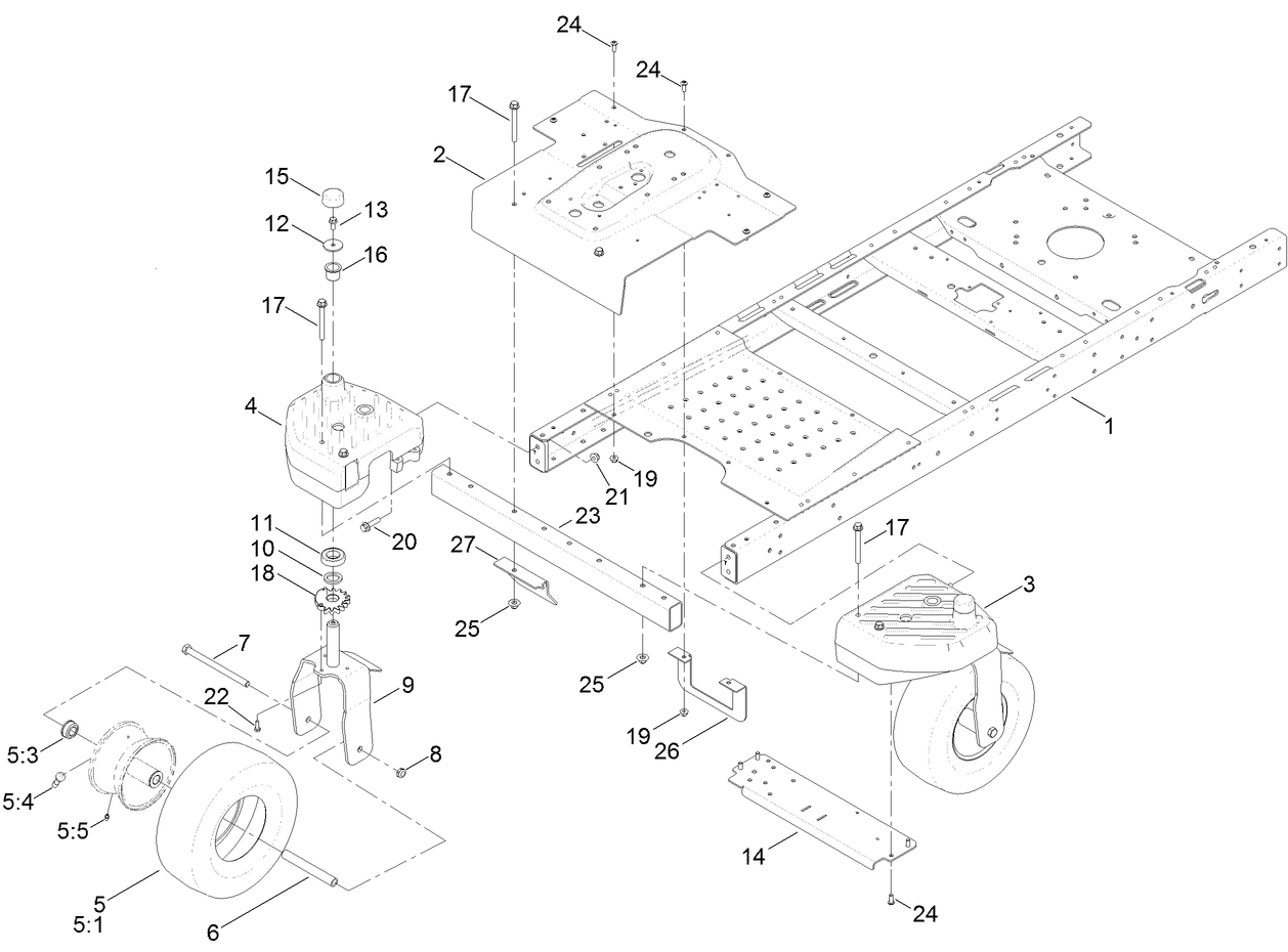 Frame, Front Axle and Caster Wheel Assembly