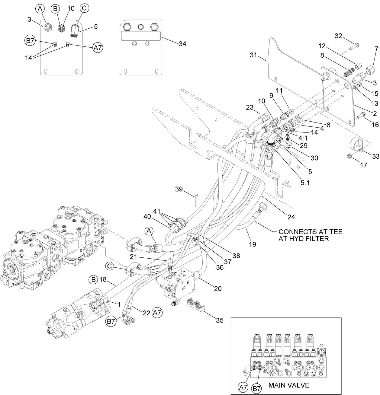 Tandem Pump and Main Valve Hydraulic Plumbing Assembly No. 2