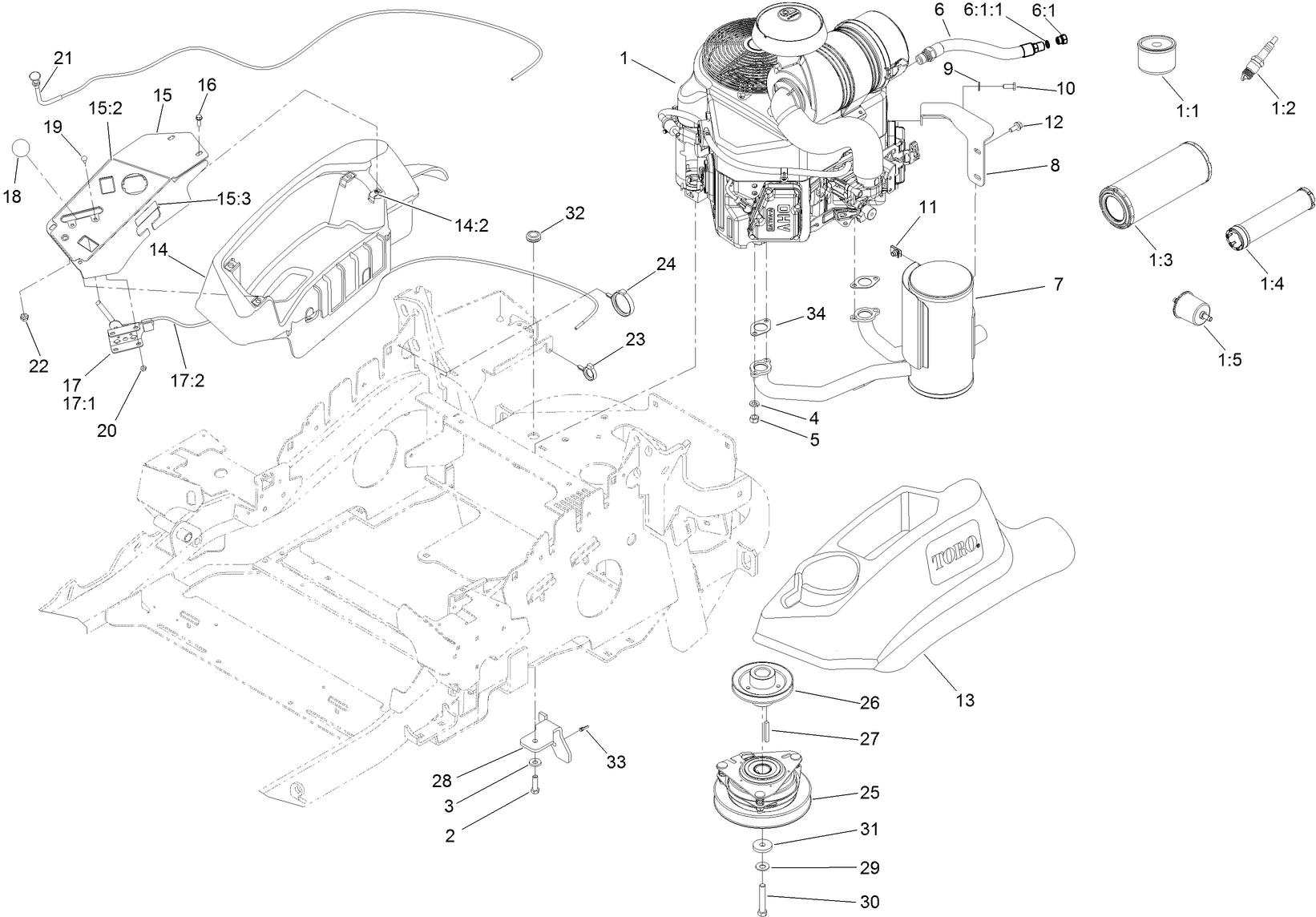 Engine, Muffler and Control Panel Assembly