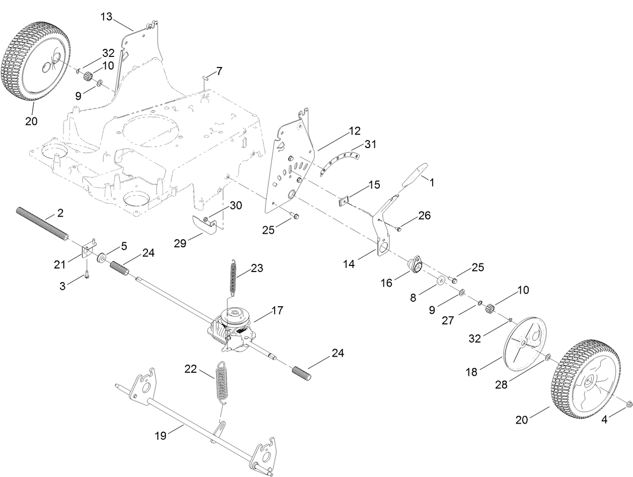 Transmission, Rear Wheel and  Height-of-Cut Assembly