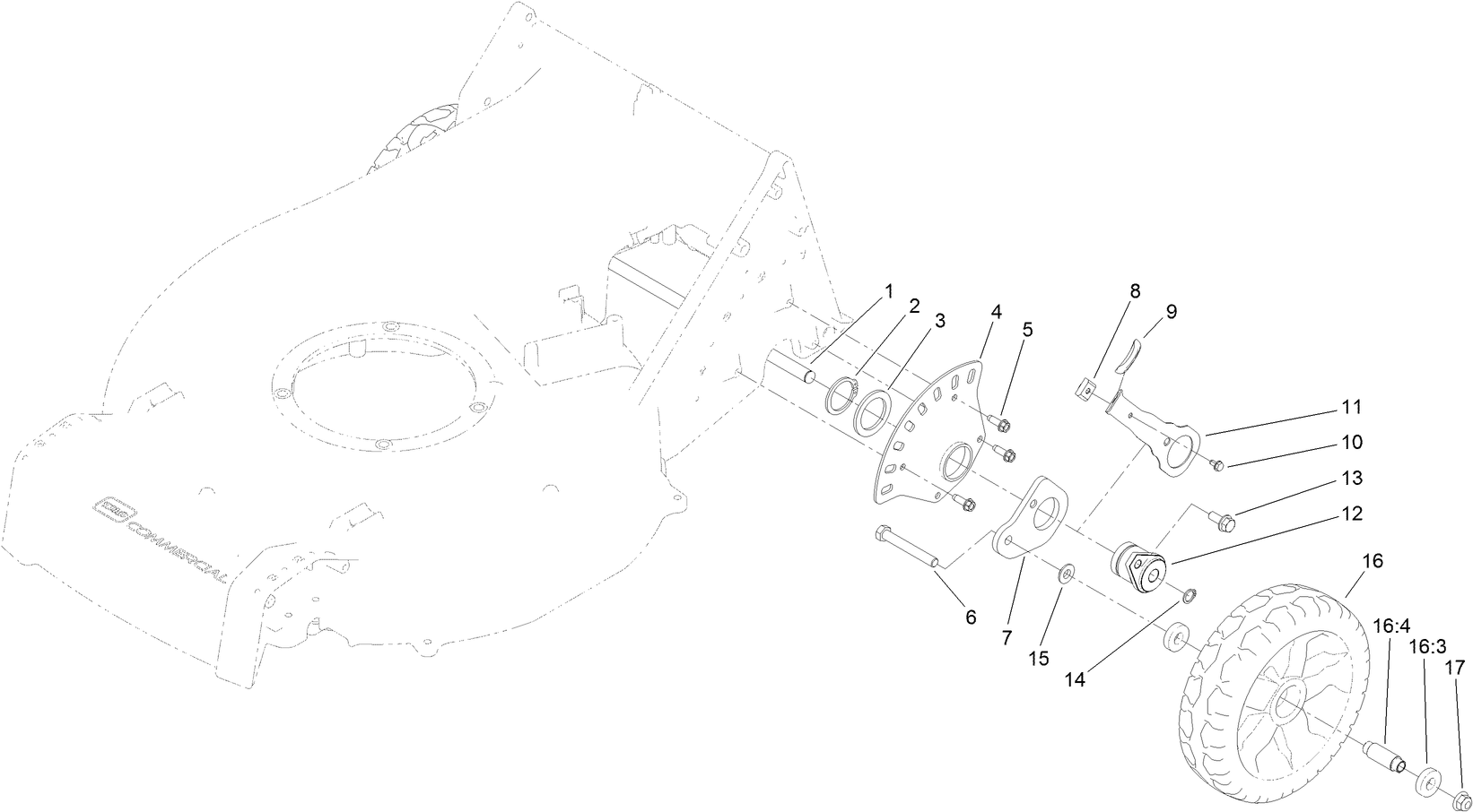 Rear Wheel and Height-of-Cut Assembly