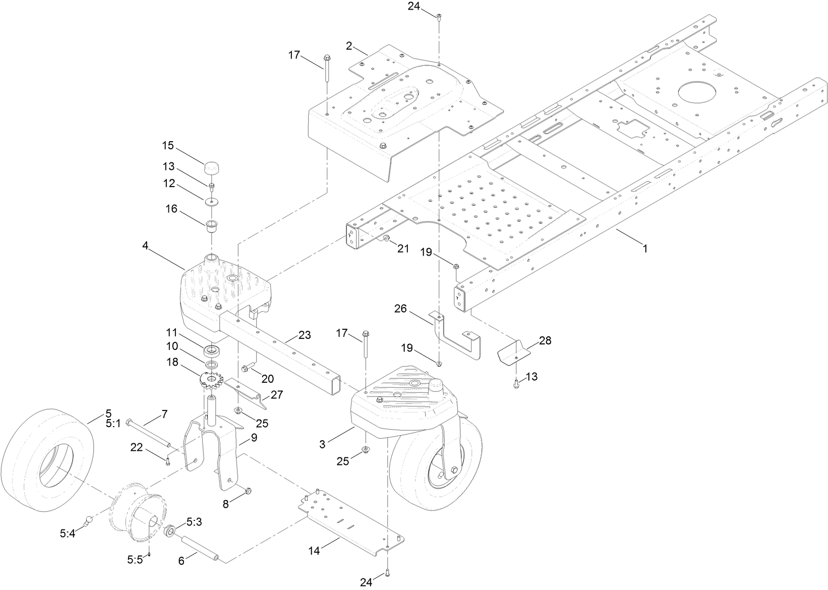 Frame, Front Axle and Caster Wheel Assembly