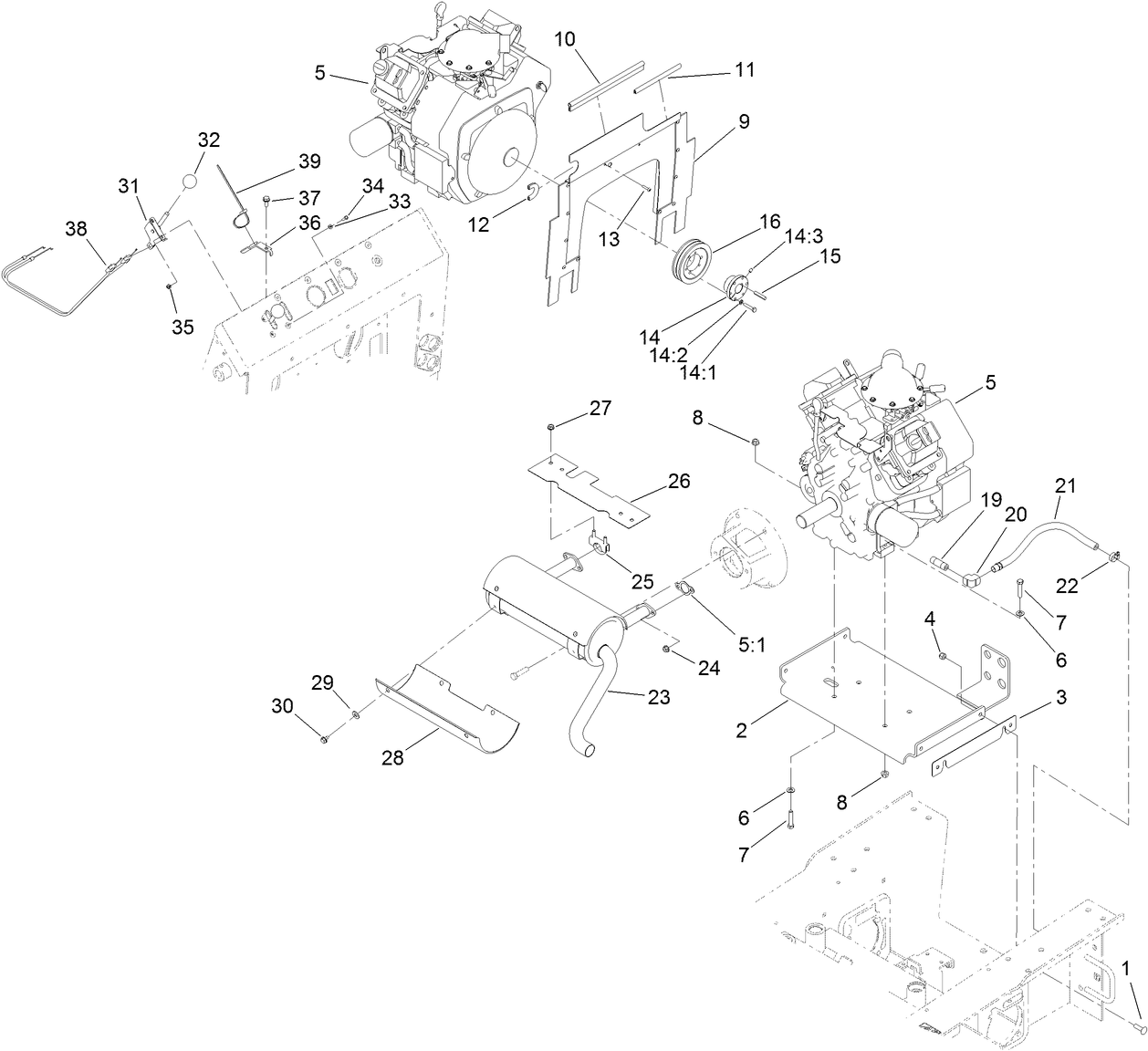 Engine, Exhaust and Control Lever Assembly