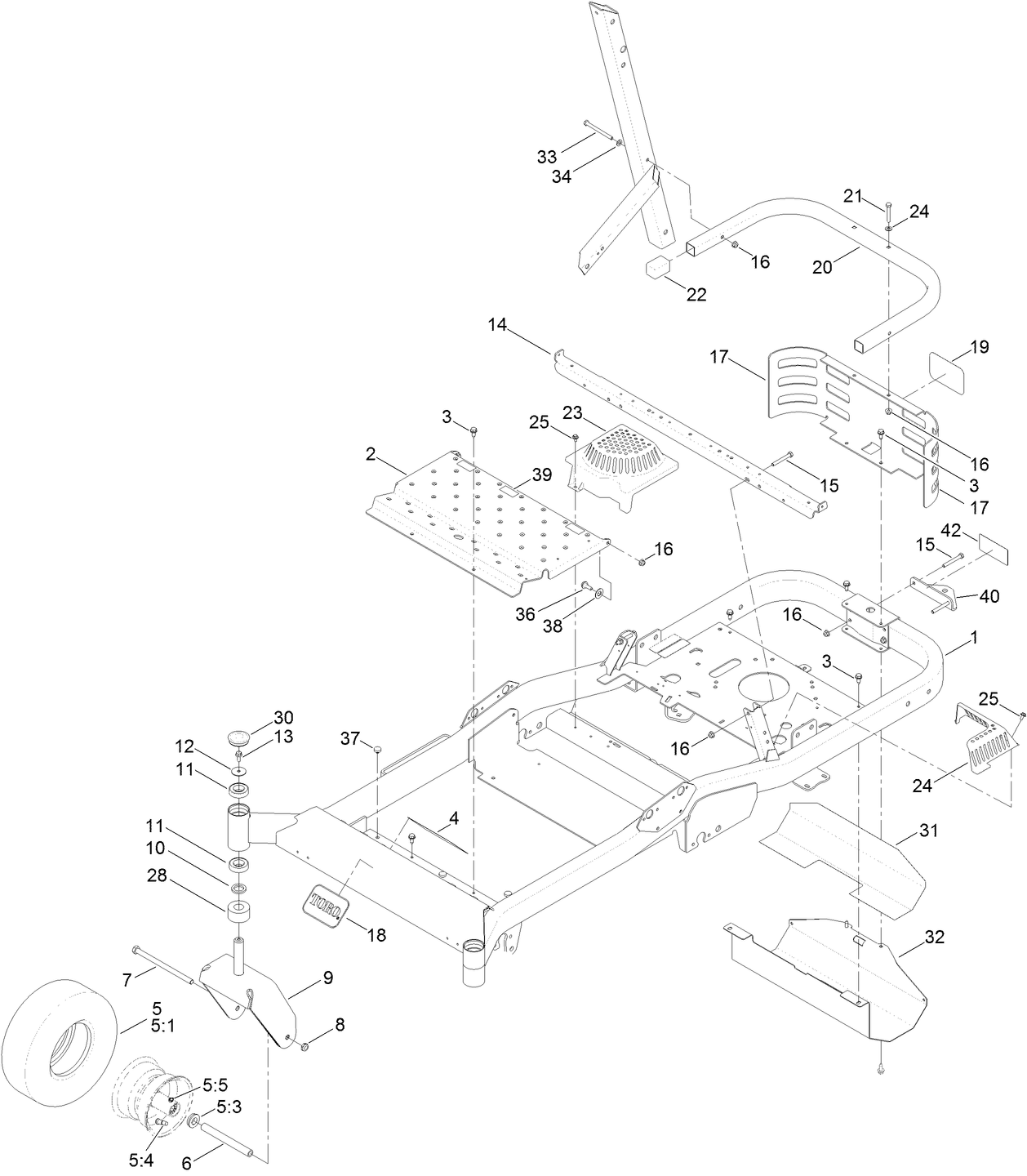 Frame, Front Axle and Caster Wheel Assembly
