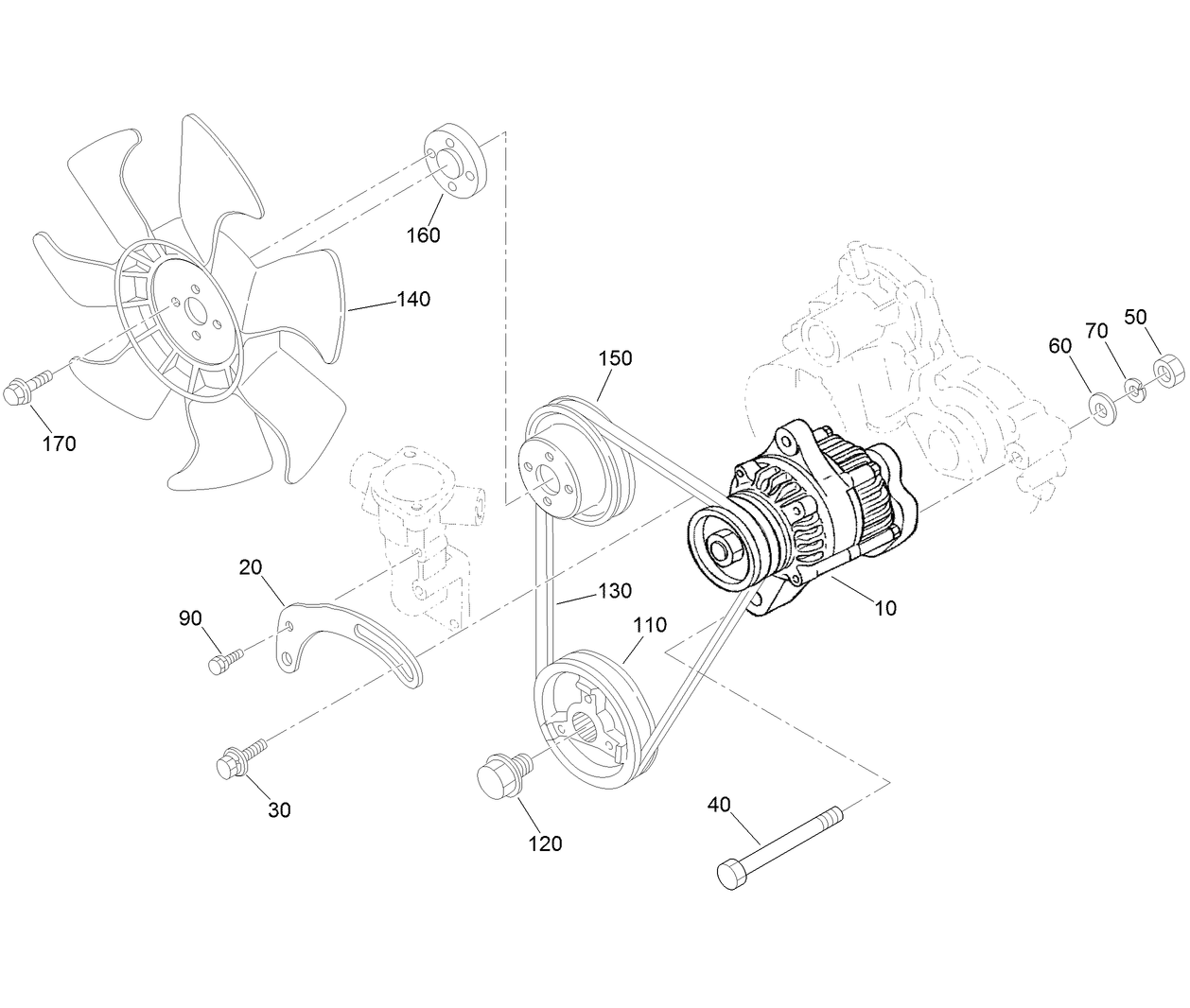 Alternator, Pulley and Fan Assembly