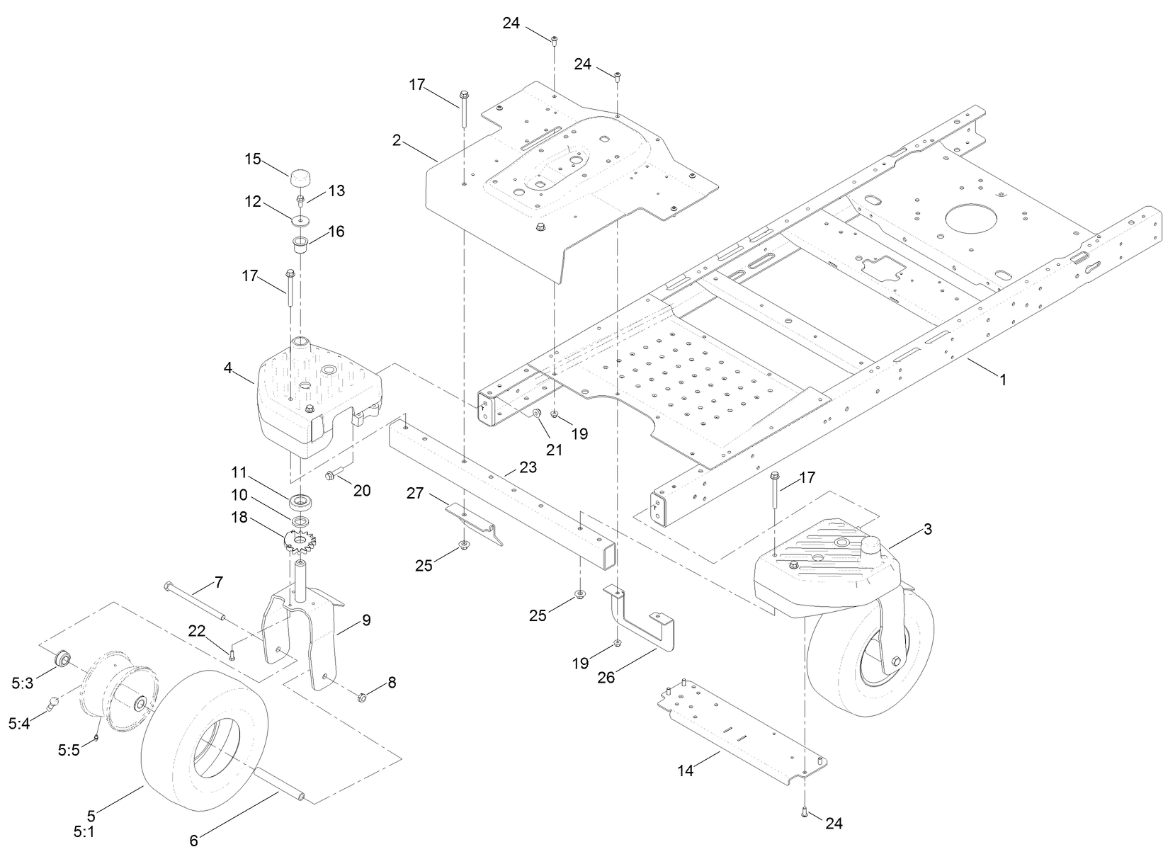 Frame, Front Axle and Caster Wheel Assembly