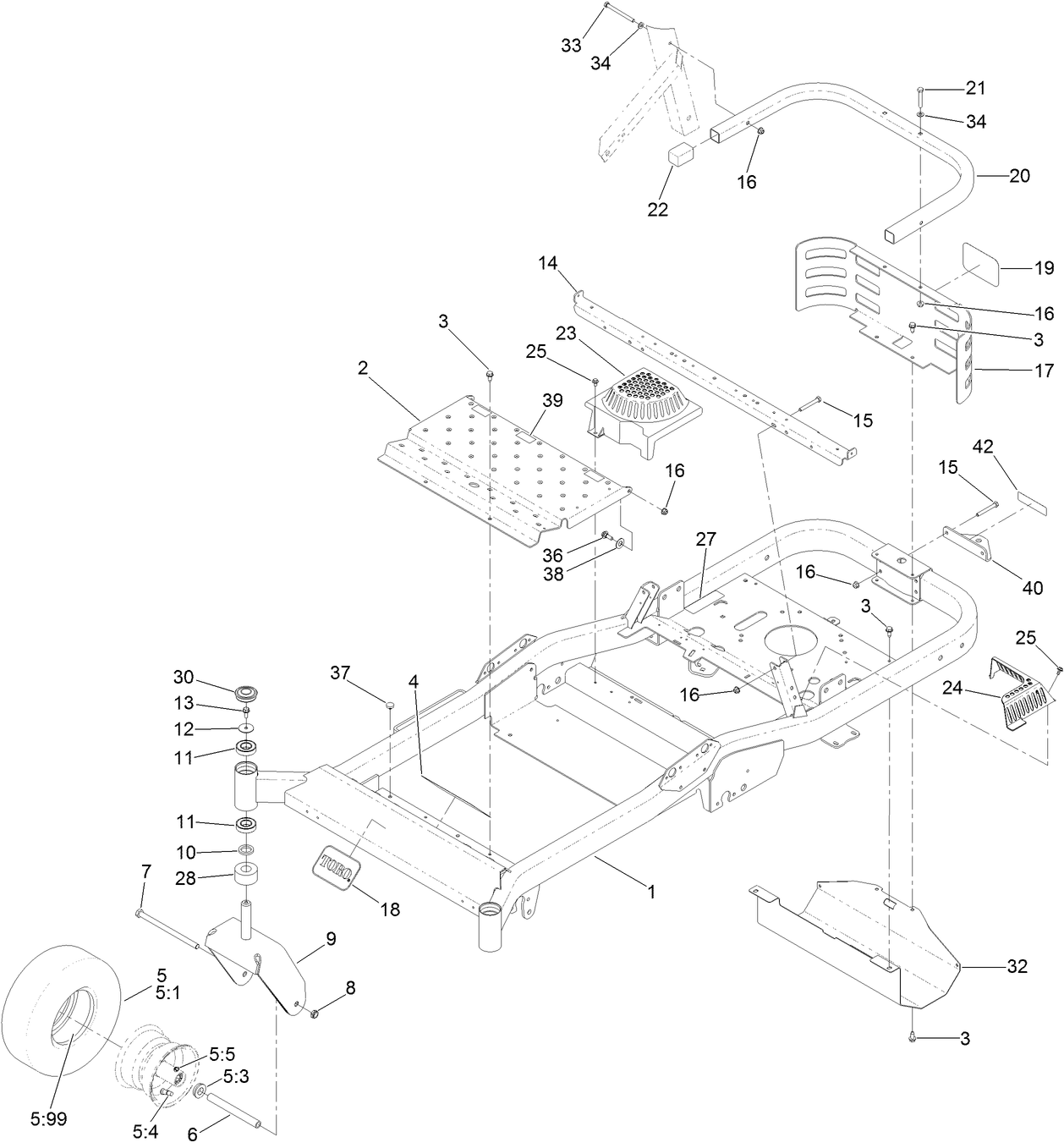 Frame, Front Axle and Caster Wheel Assembly
