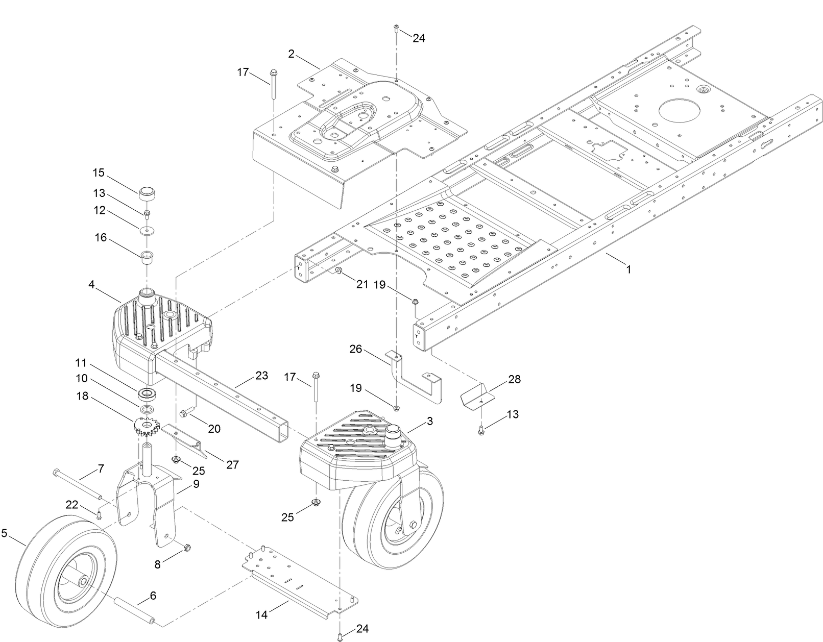 Frame, Front Axle and Caster Wheel Assembly