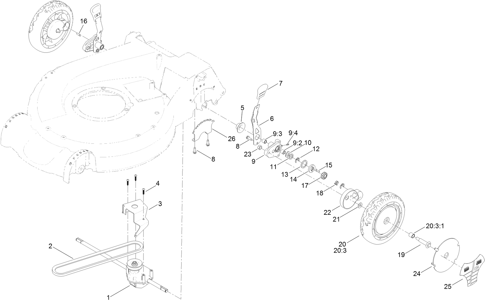 Rear Wheel and Height-of-Cut Assembly