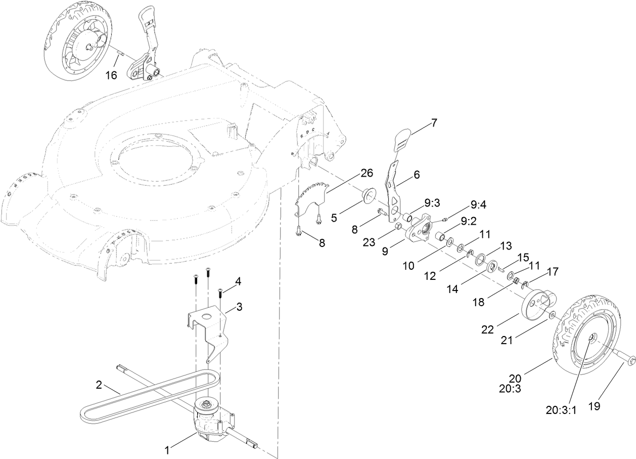 Rear Wheel and Height-of-Cut Assembly