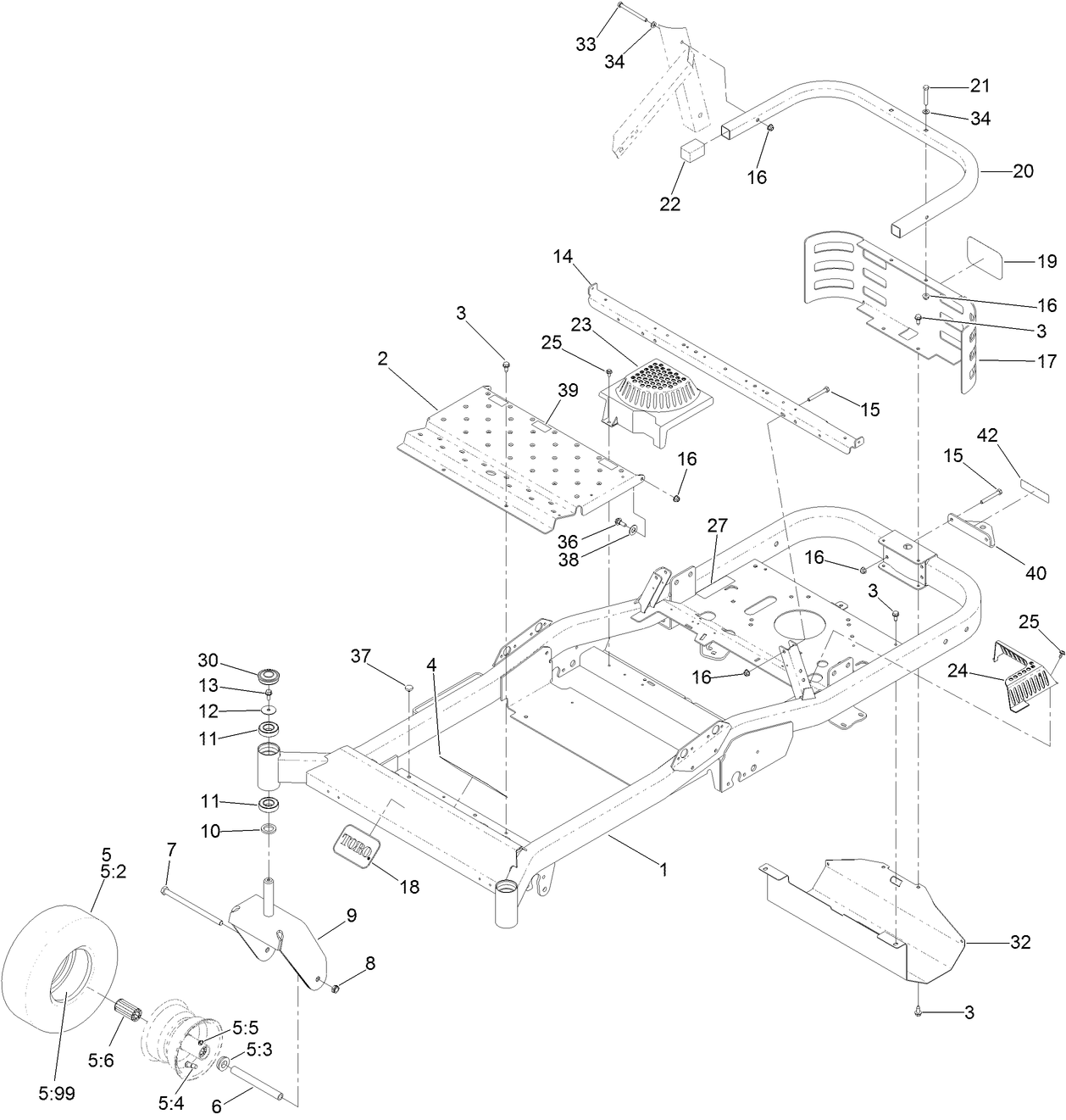 Frame, Front Axle and Caster Wheel Assembly