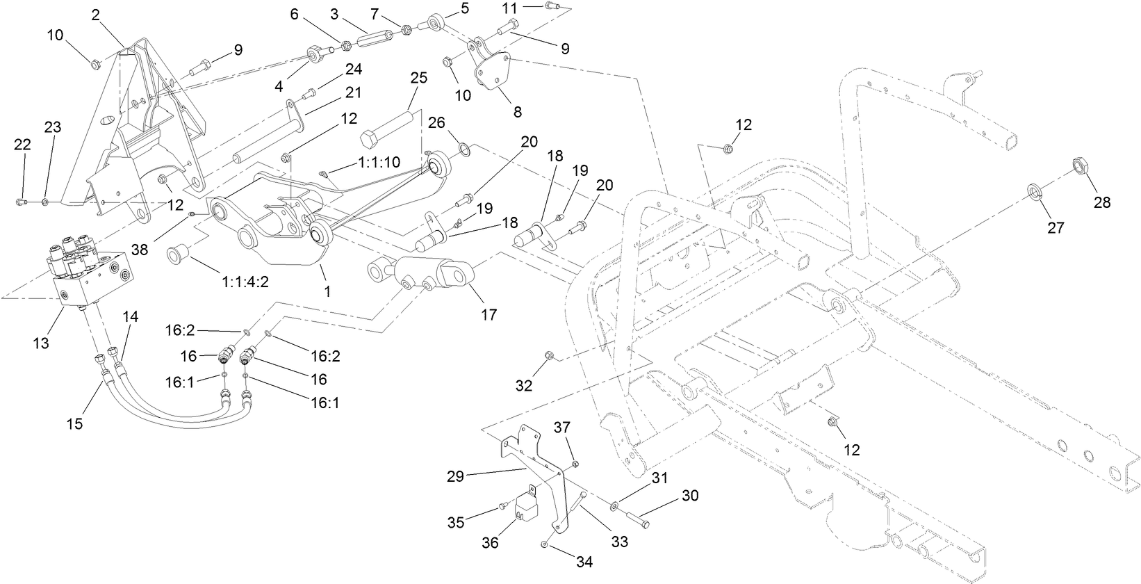 Cylinder Support, Lift-Arm and Adapter Assembly