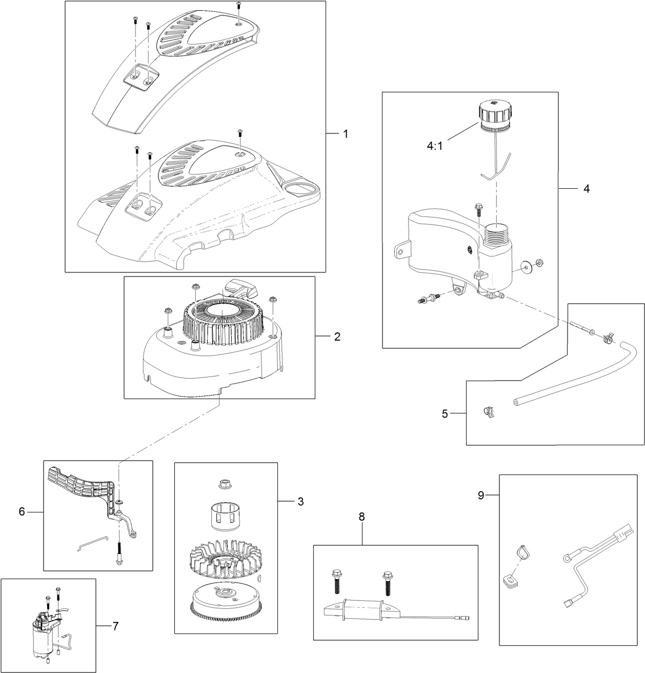 Shroud, Flywheel and Fuel Tank Assembly  Engine Assembly No. 120-4413