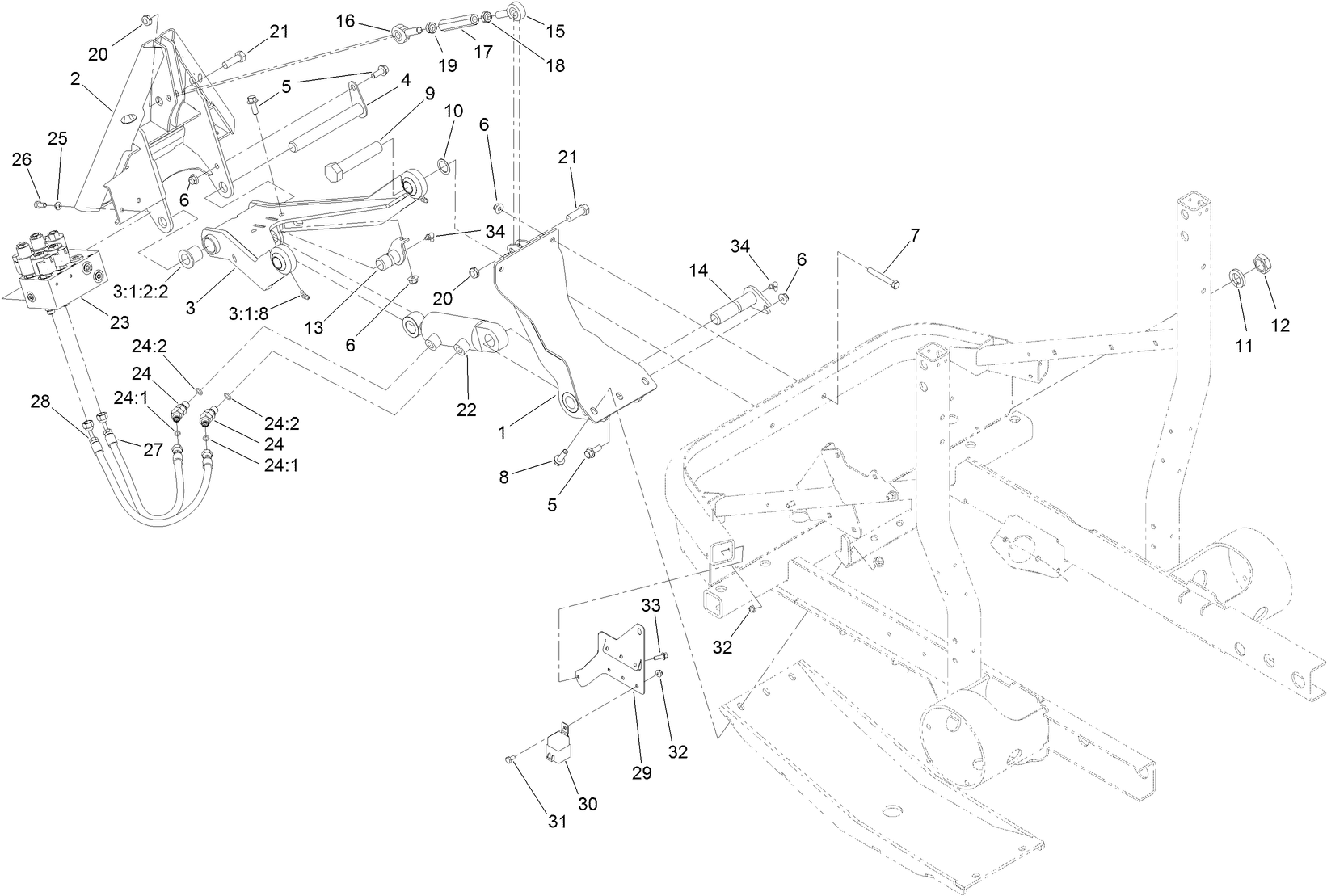 Cylinder Support, Lift-Arm and Adapter Assembly