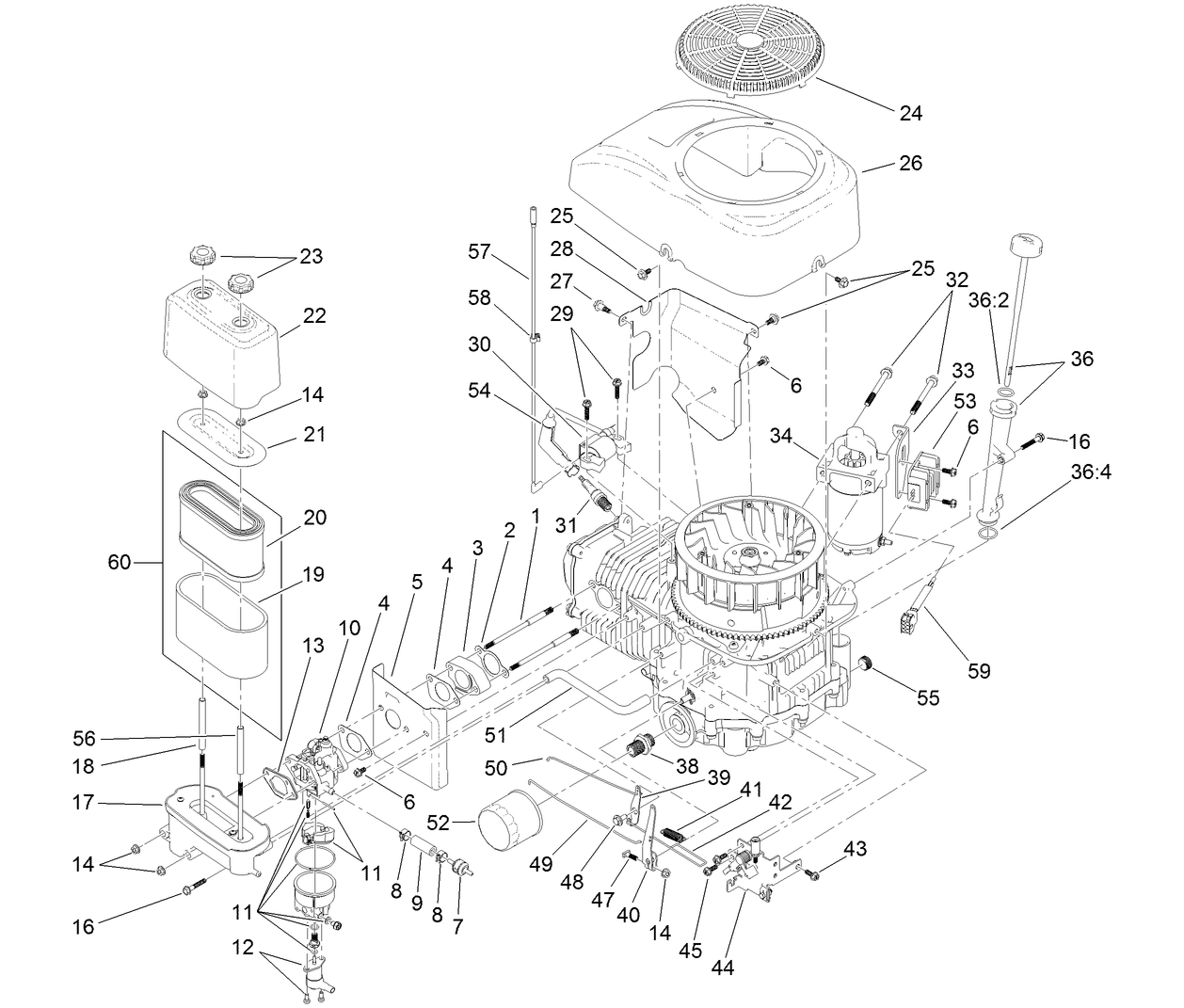 Carburetor, Starter and Fan Shroud Assembly