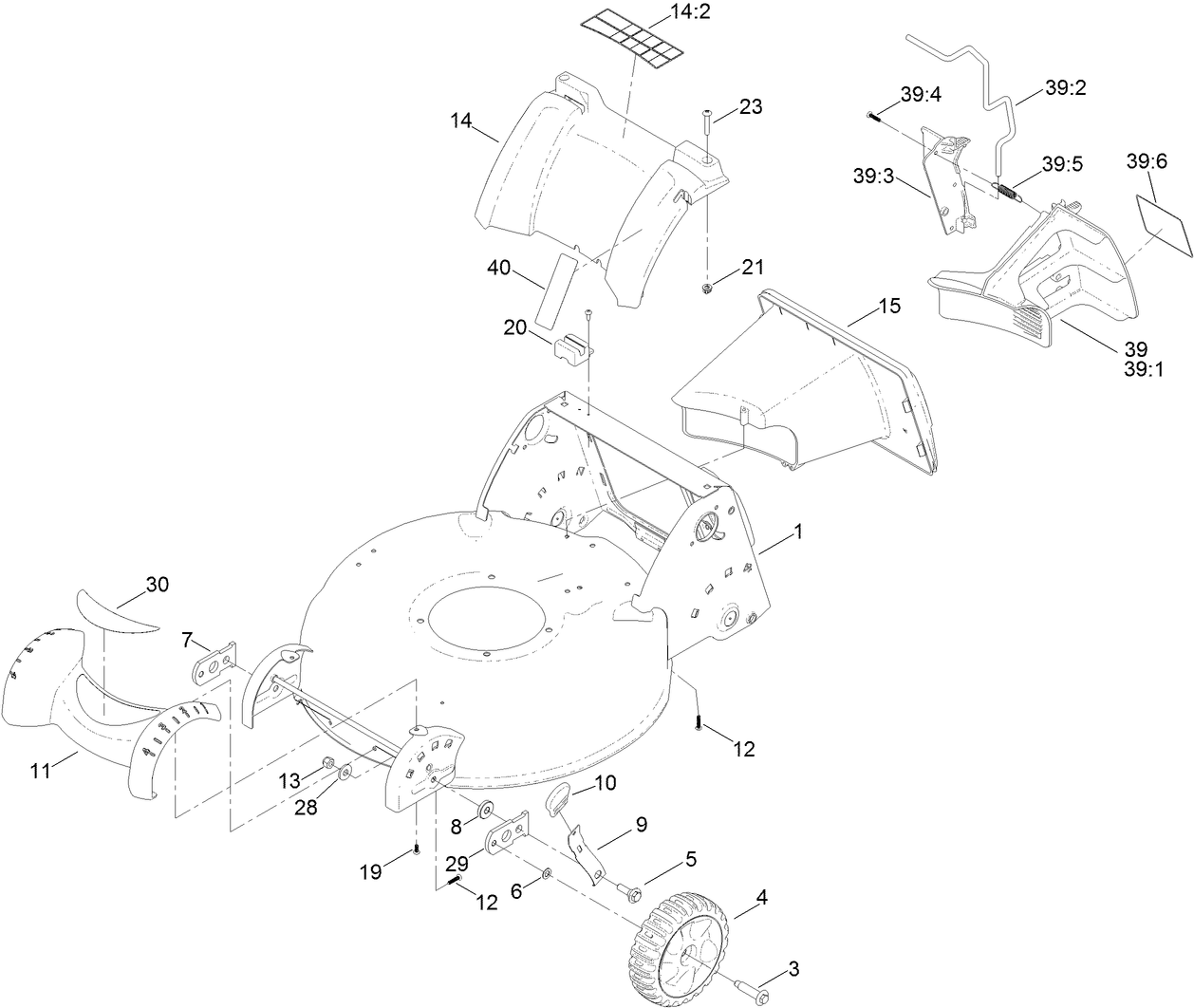Housing, Front Wheel and Rear Door Assembly