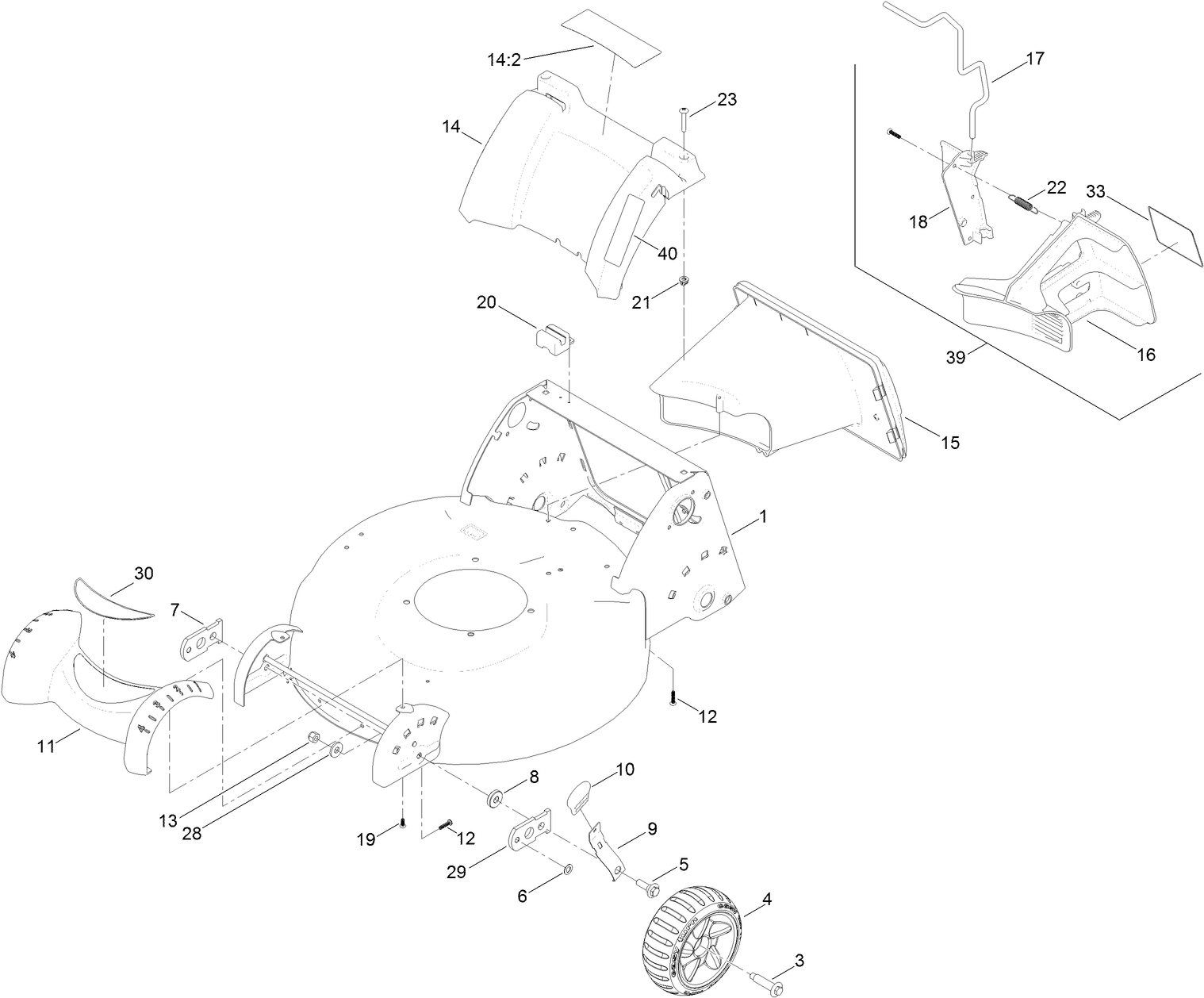 Housing, Front Wheel and Rear Door Assembly
