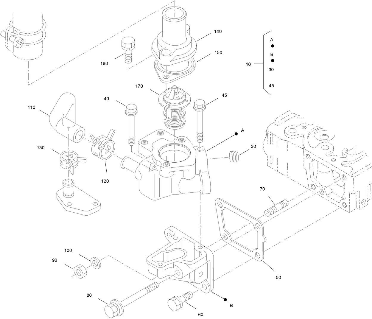 Water Flange & Thermostat ASM