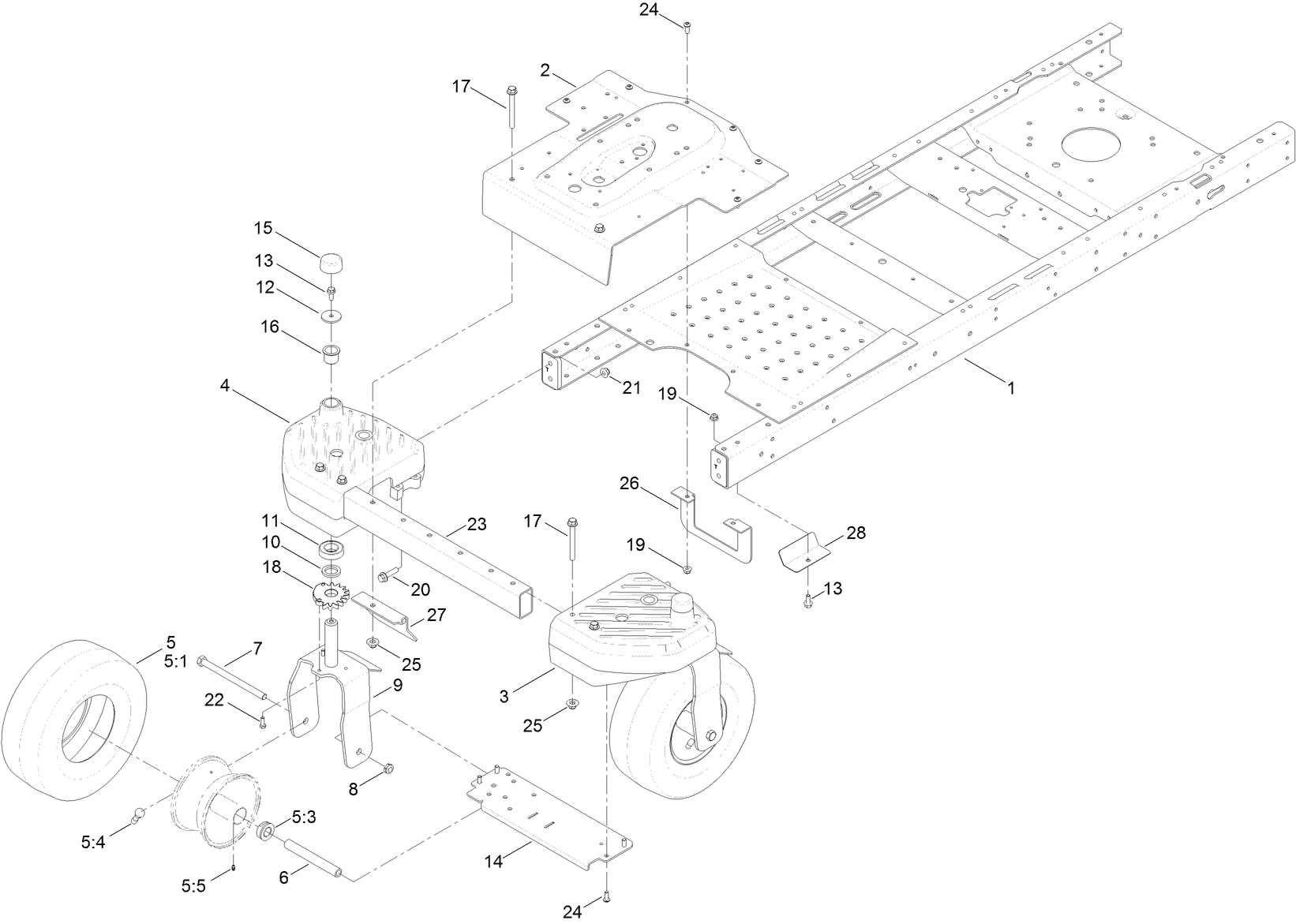 Frame, Front Axle and Caster Wheel Assembly