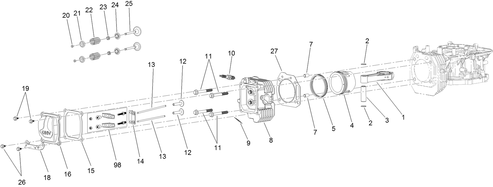 Piston and Cylinder Head Assembly Engine Assembly No. 127-9358