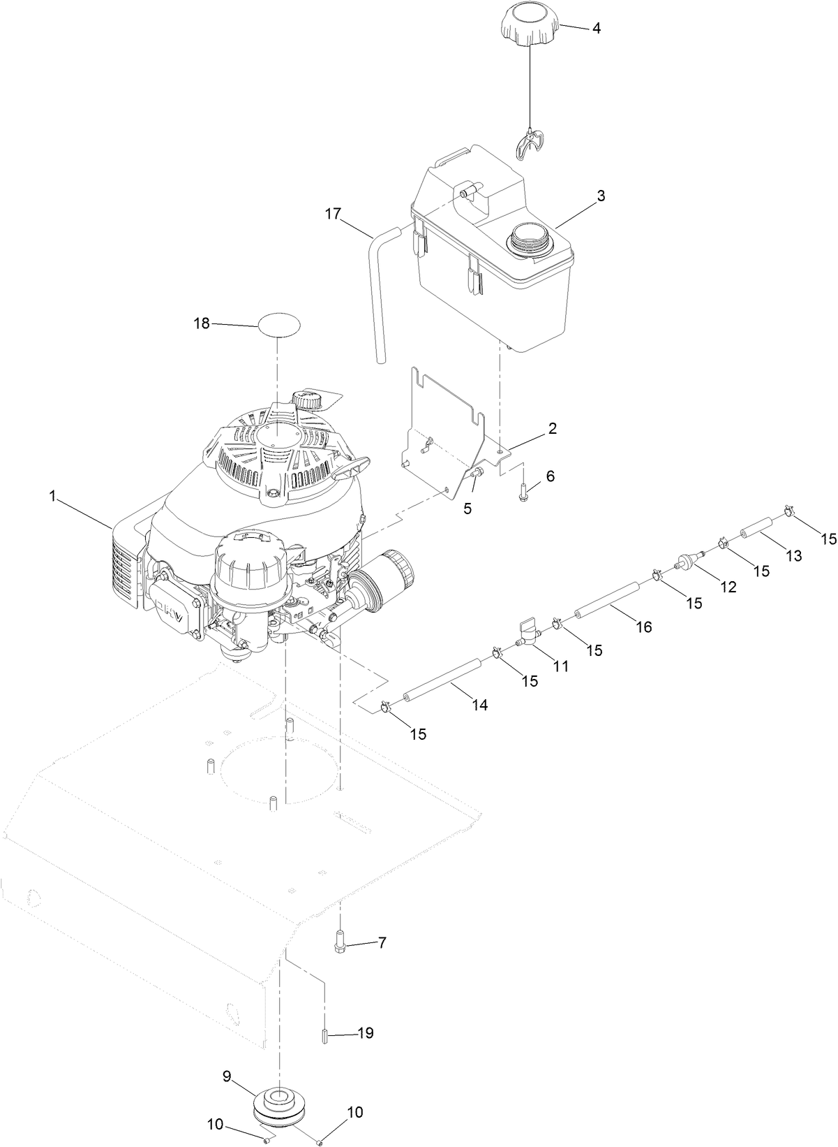 Engine and Fuel Tank Mounting Assembly