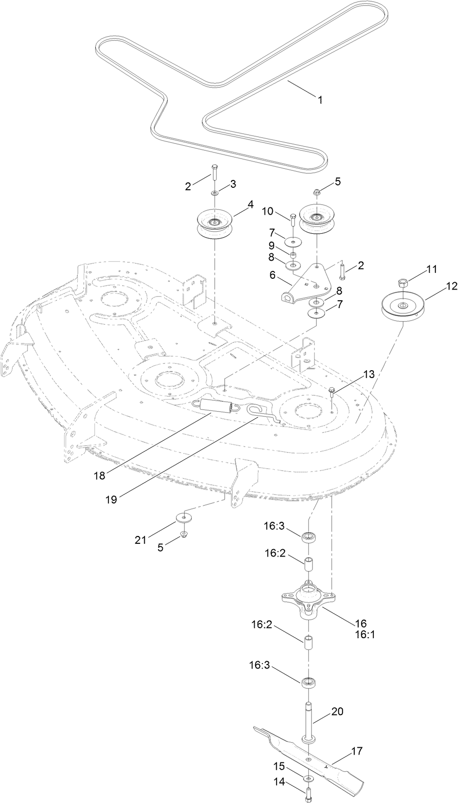50 Inch Deck, Belt and Blade Assembly
