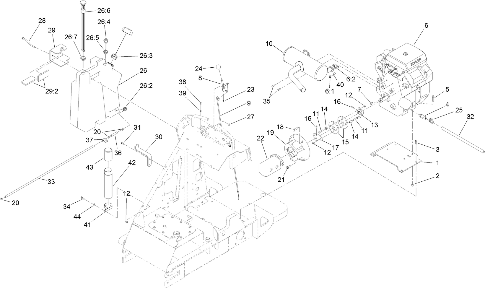 Engine, Fuel Tank and Hydraulic Pump Assembly