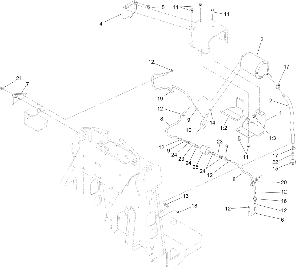 Carbon Canister and Fuel Line Assembly