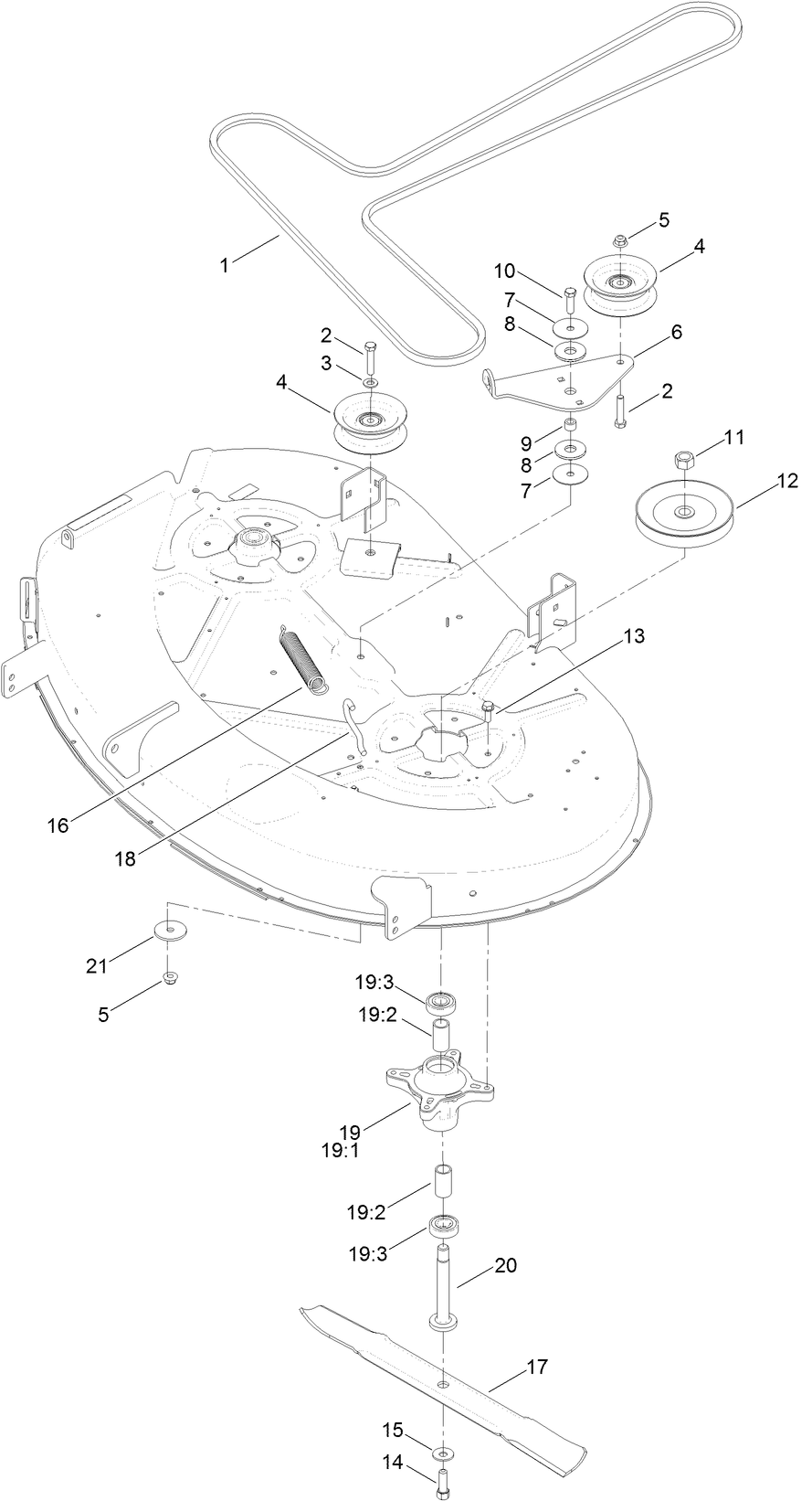 42 Inch Deck, Belt and Blade Assembly