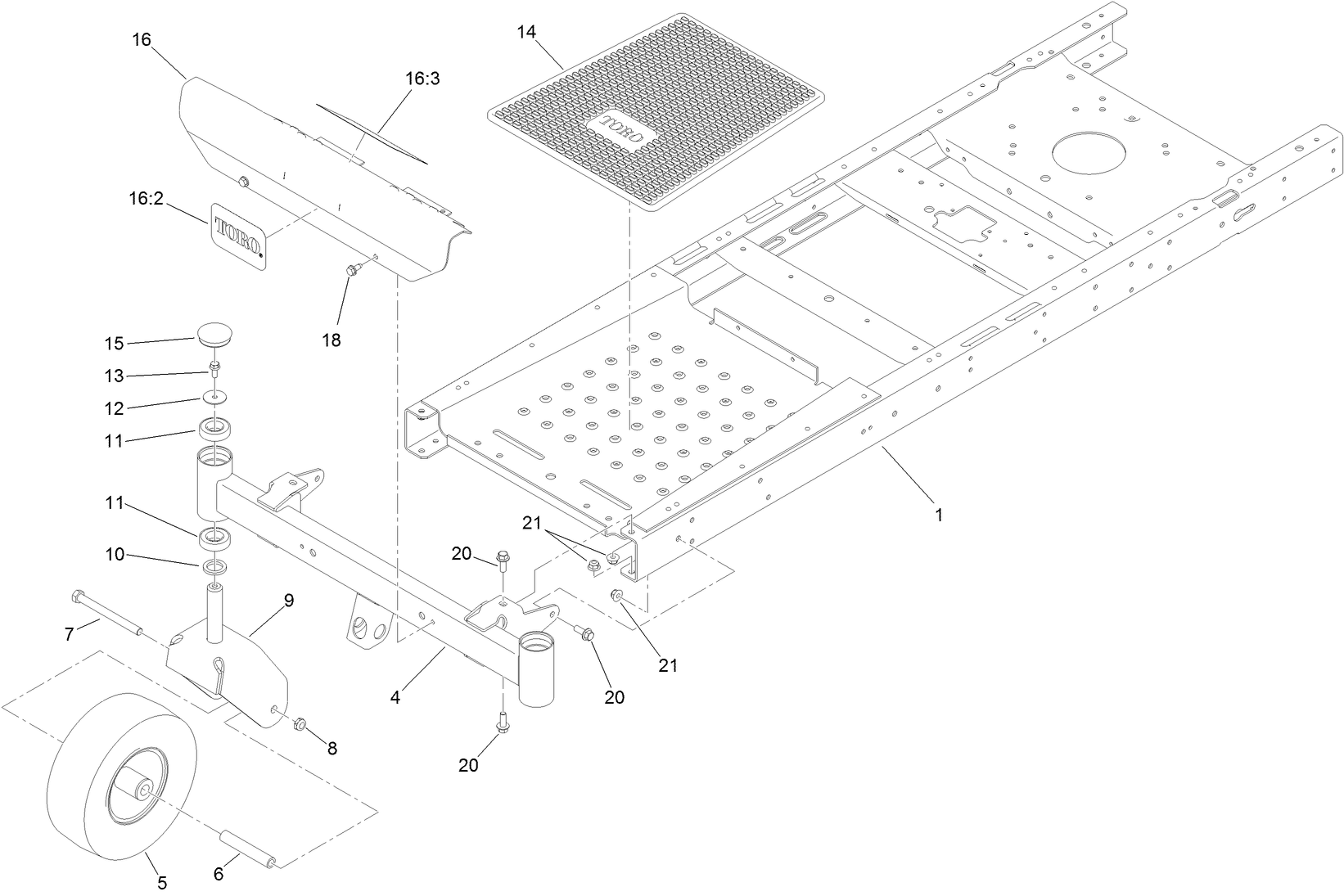 Frame, Front Axle and Caster Wheel Assembly