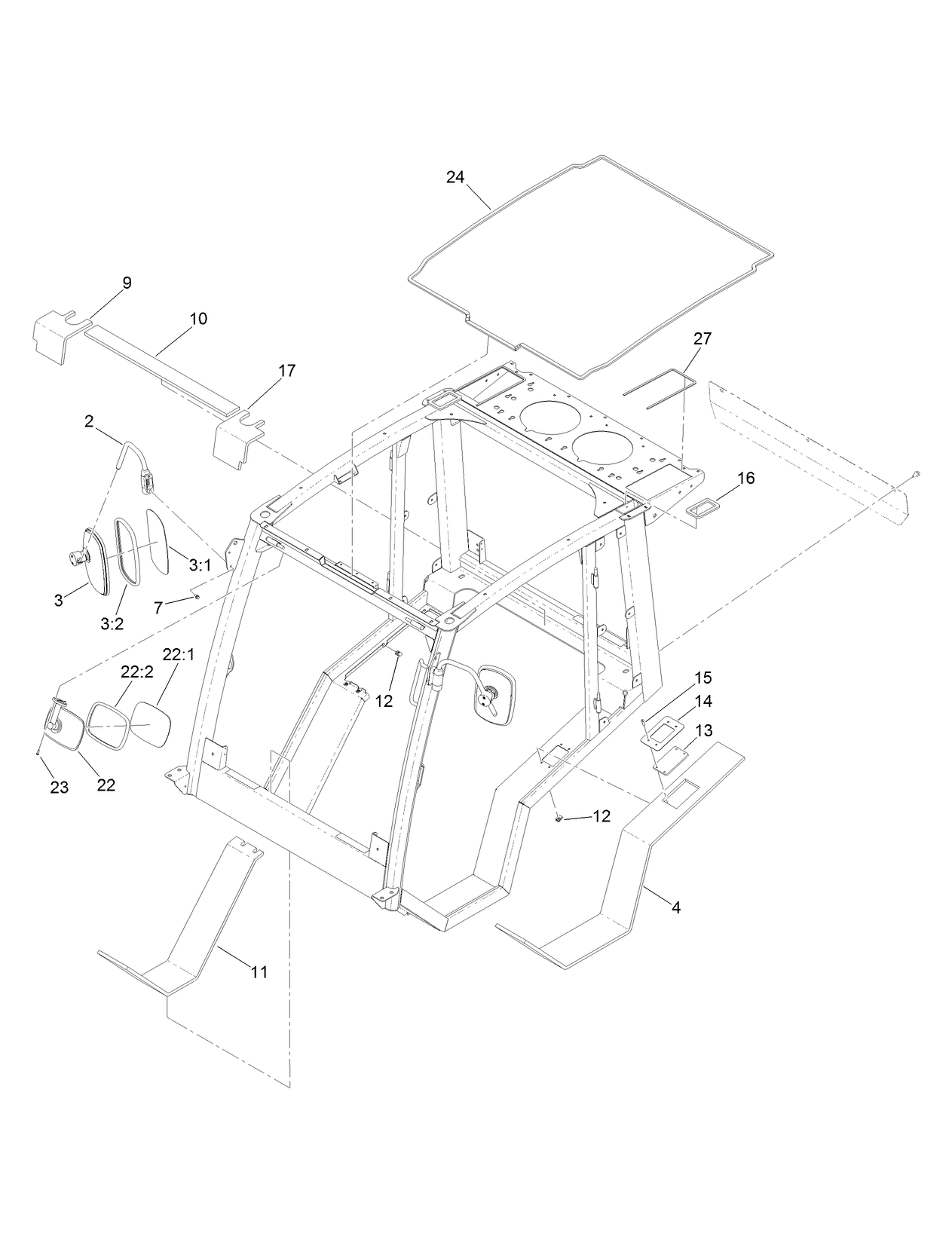Cab Frame, Mount and Seal Assembly