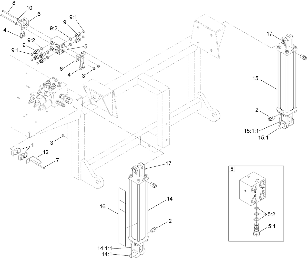 Hydraulic Cylinder and Manifold Block Assembly