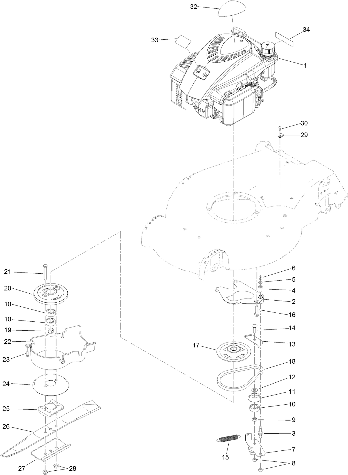 Engine and Blade Drive Assembly