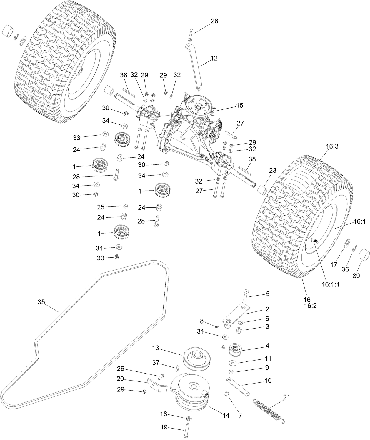 Transmission, Belt, Clutch and Rear Wheel Assembly