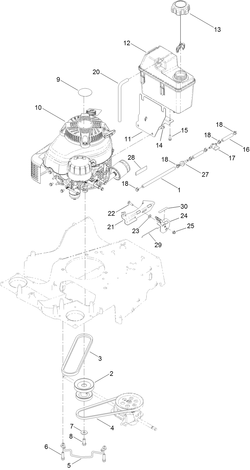 Engine and Fuel Tank Assembly