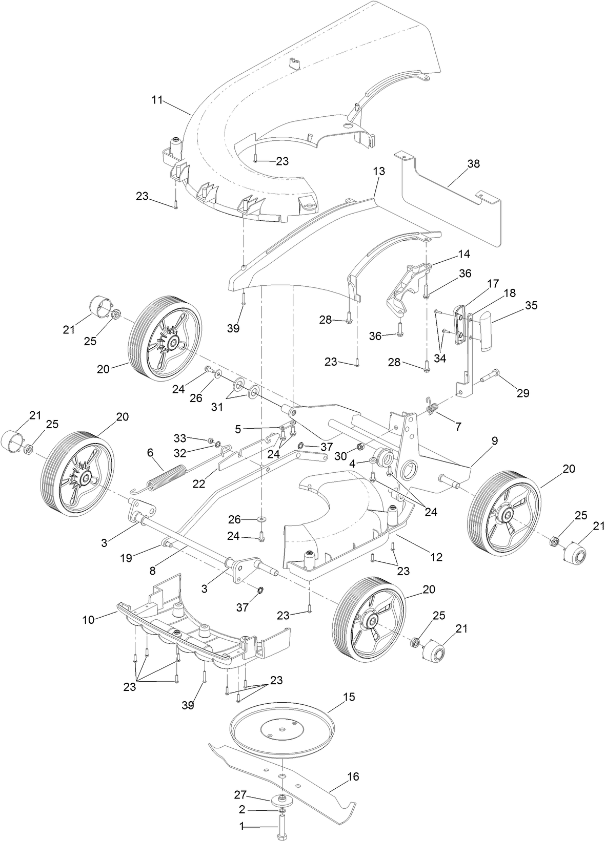 Deck, Wheel and Blade Assembly