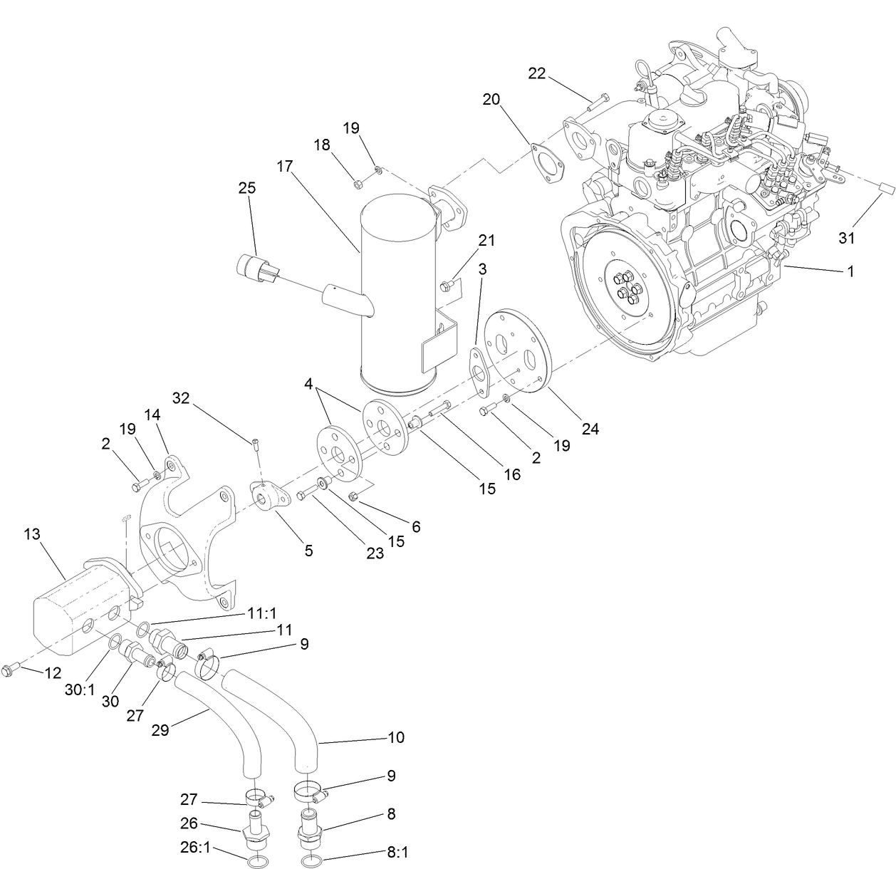 Engine, Muffler and Pump Assembly