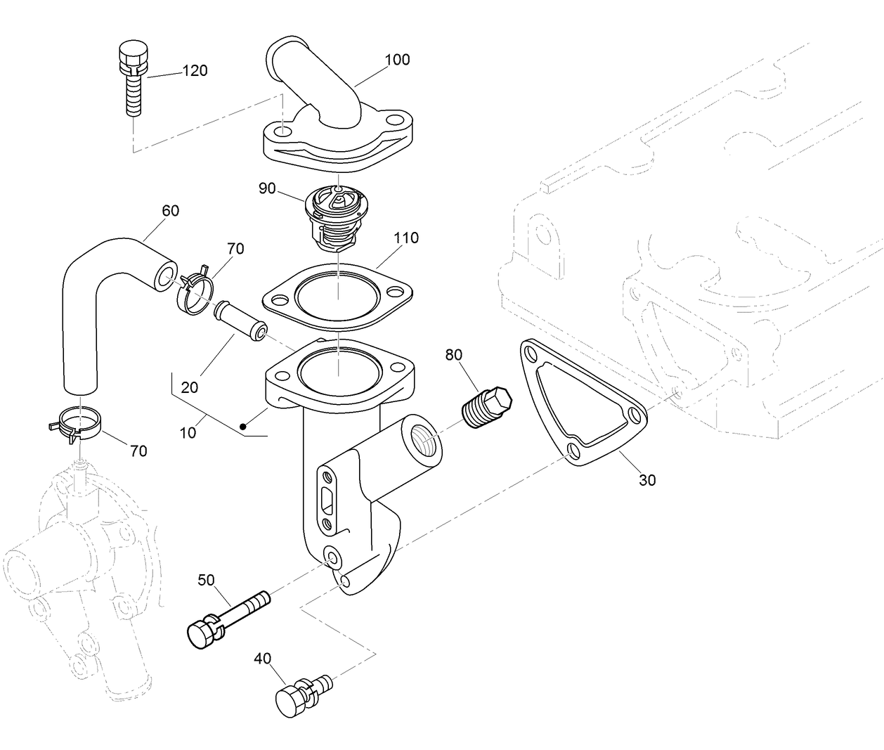 Water Flange and Thermostat Assembly